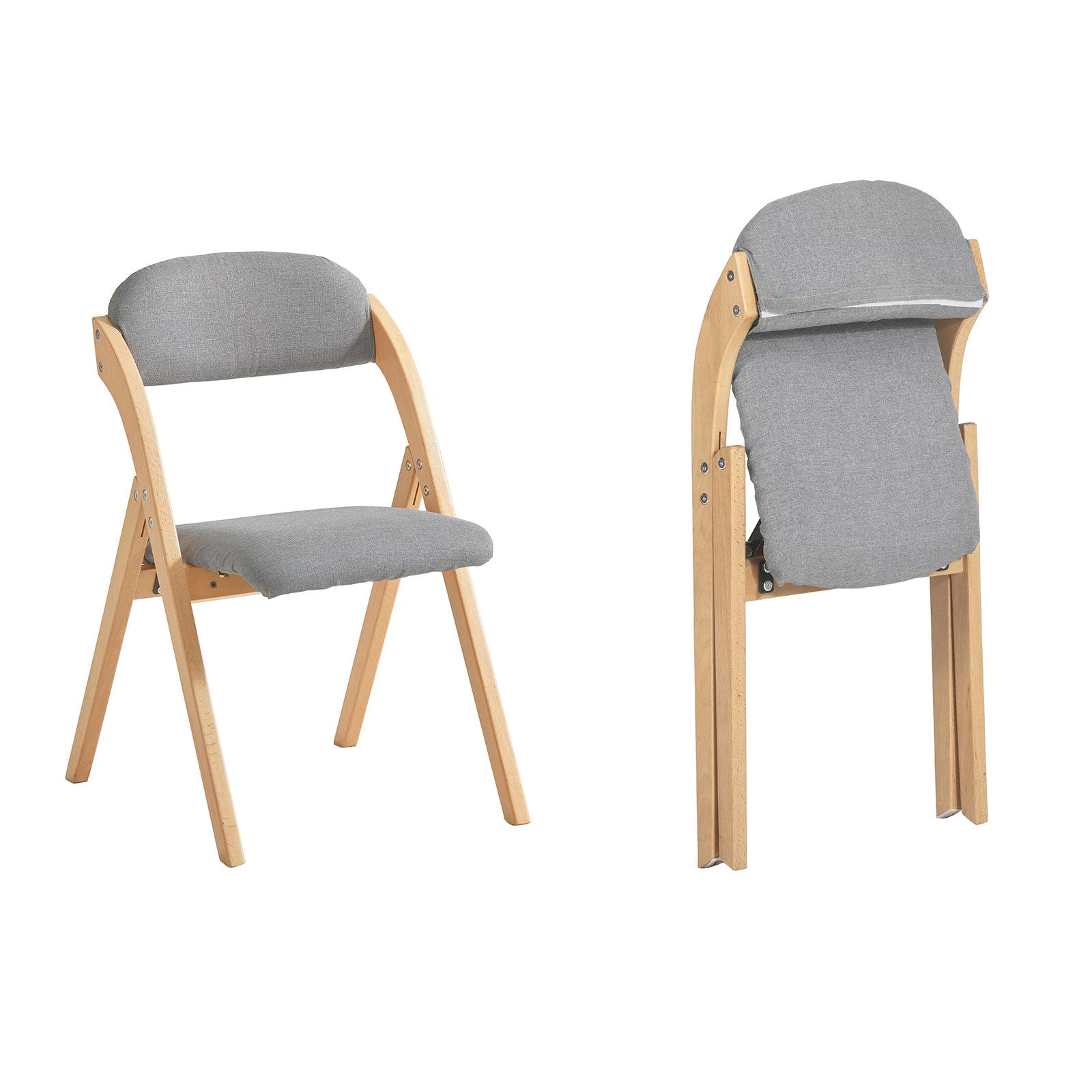 Saliekamo ēdamistabas krēslu komplekts, 2 gab. - polsterēti un ergonomiski koka krēsli, vietu taupoši, gaiši pelēki
