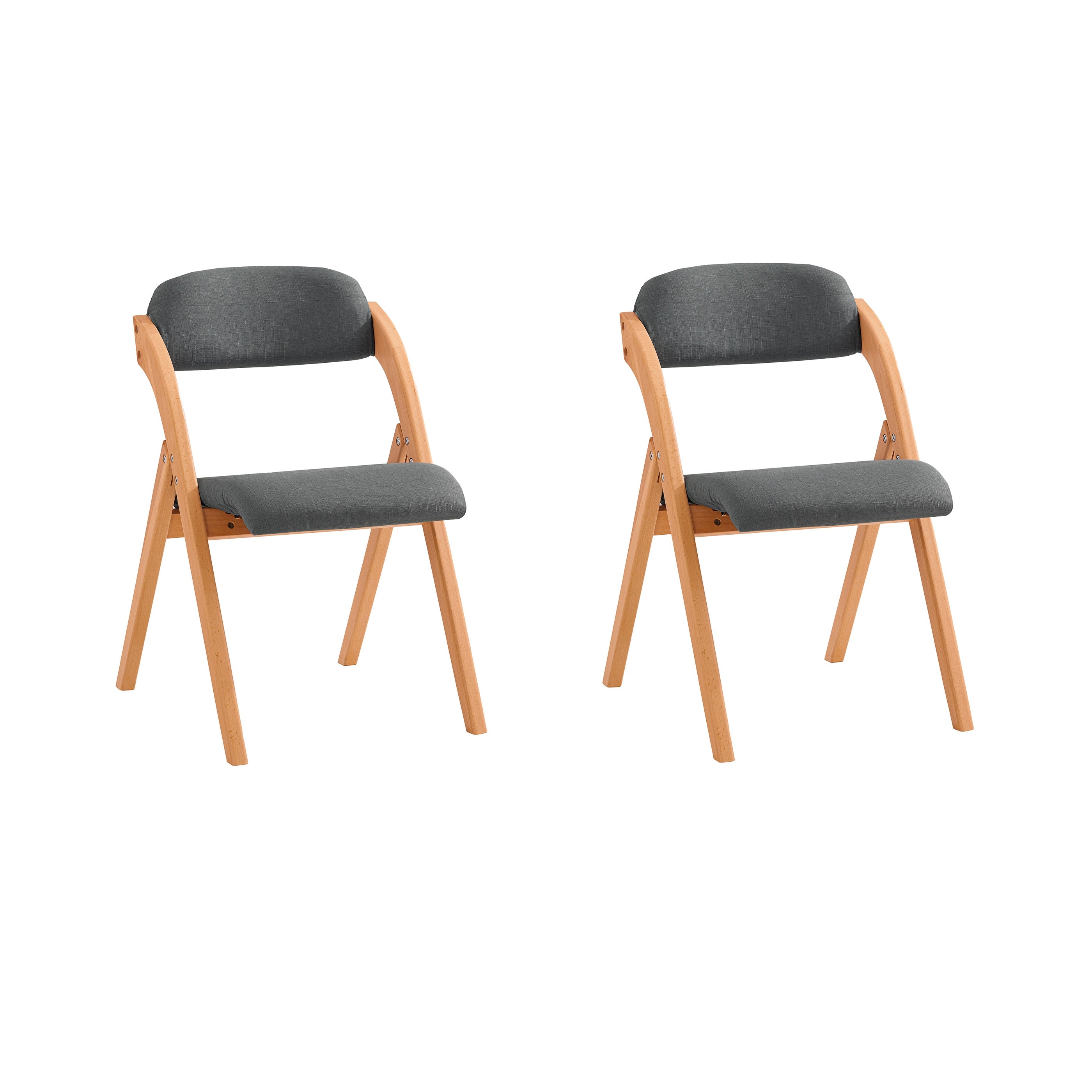Saliekamie ēdamistabas krēsli, 2 gab. - ergonomiski polsterēti koka virtuves un biroja krēsli, vietu taupoši, tumši pelēki