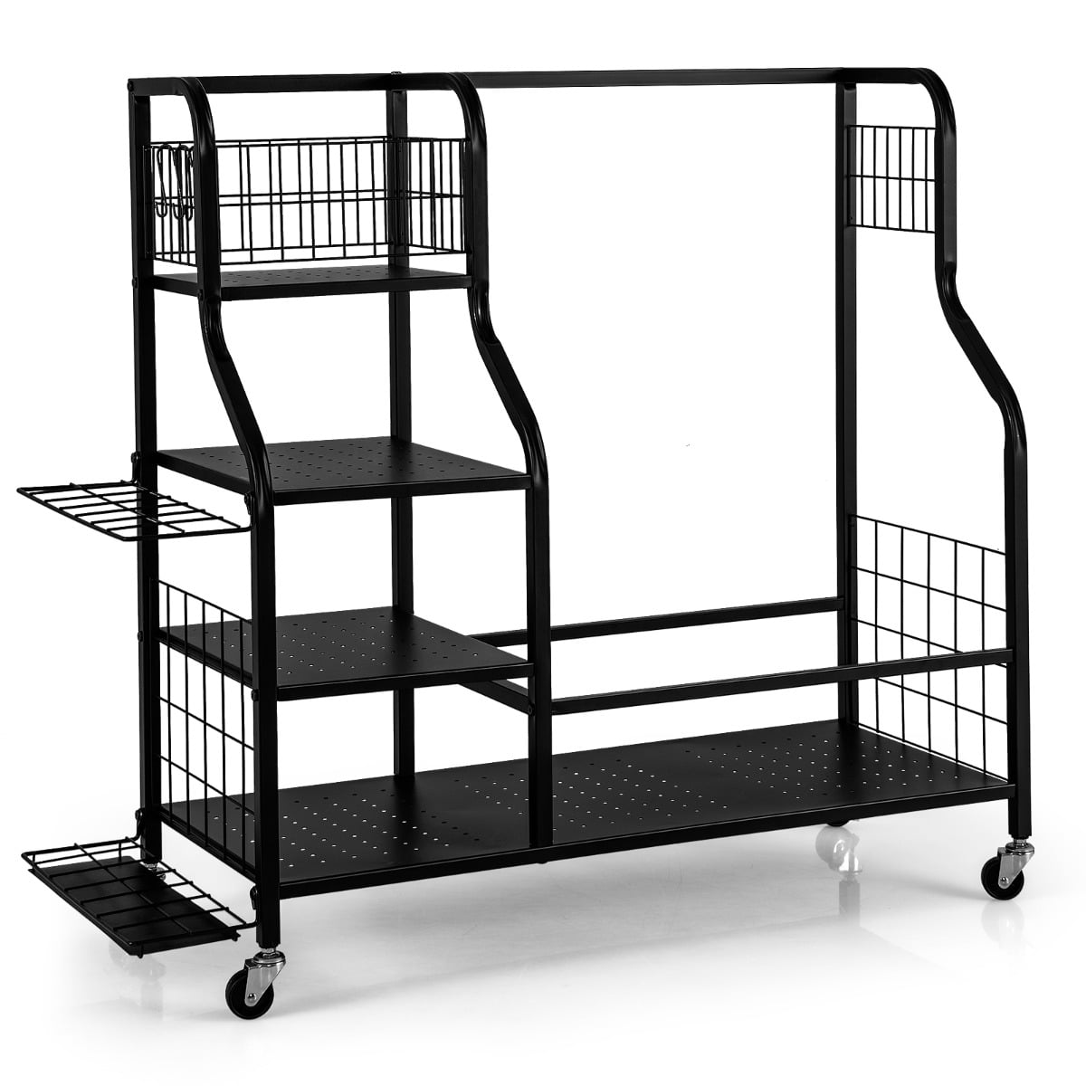 4-in-1 riteņu sporta organizators ar āķiem un groziem, universāls golfa inventāra glabāšanas plaukts