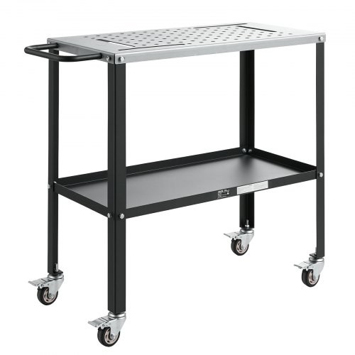 Izturīgs tērauda metināšanas darba galds uz riteņiem, 914 × 457 mm, nestspēja 544 kg, 4 bloķējami riteņi, 4 instrumentu spraugas, 16 mm stiprinājumu atveres un instrumentu plaukts, darbnīcai