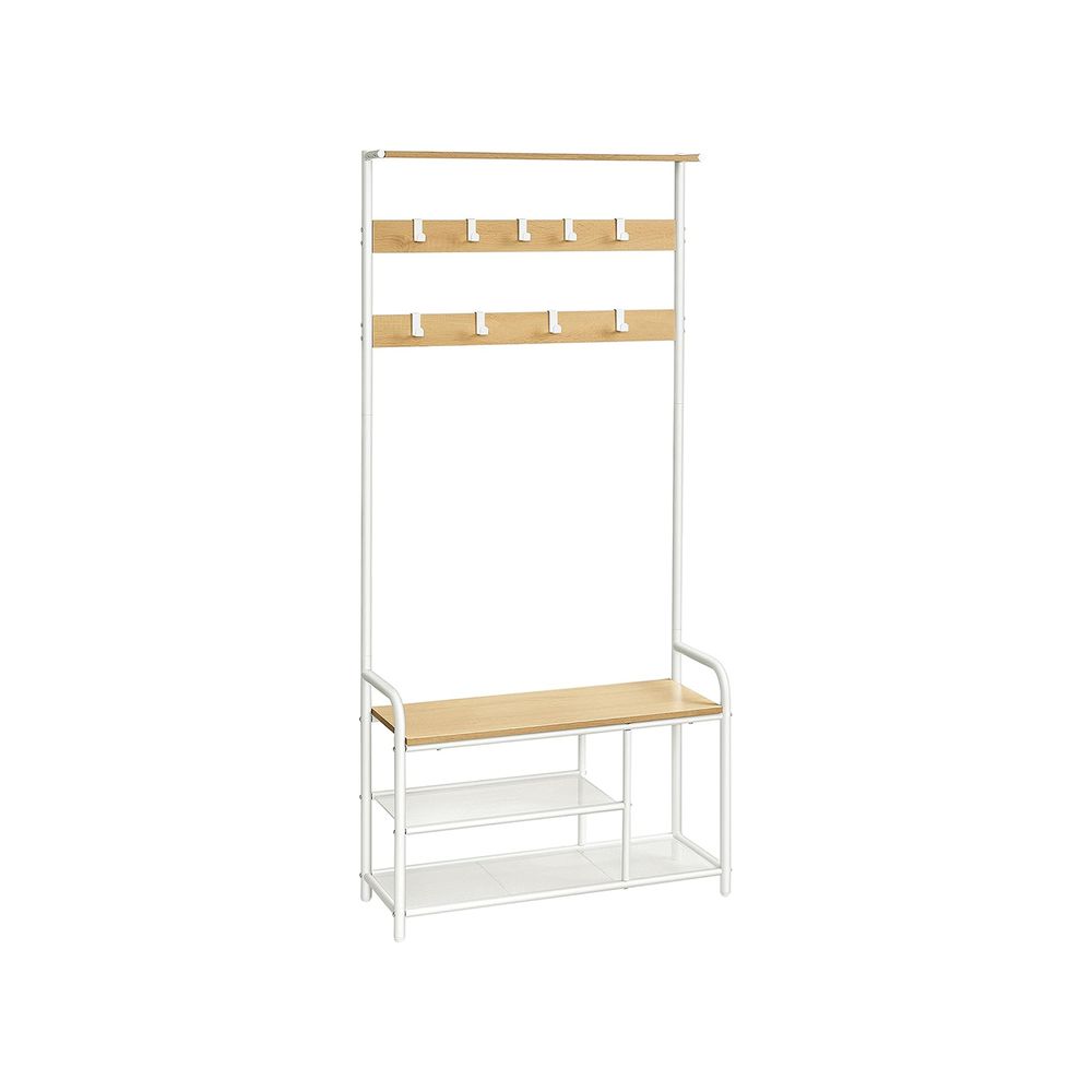 Drēbju pakaramais ar apavu plauktiem 32 x 70 x 175 cm balts/bēšs