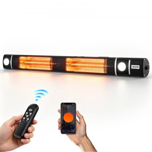 Elektriskais āra infrasarkanais sildītājs, 3000 W, Wi-Fi, tālvadība un mehānisks slēdzis, 3 sildīšanas līmeņi, alumīnija sakausējums un IP55, terasei, dārzam un balkonam, melns
