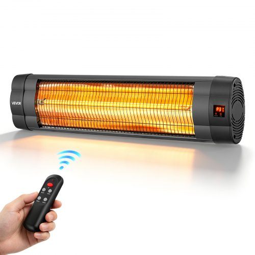 Elektriskais āra infrasarkanais sildītājs, 2500 W, 3 sildīšanas līmeņi, tālvadība un vadības panelis, 24 h taimeris, kvalitatīvs PP materiāls, vienmērīgs siltums terasei, dārzam un balkonam, melns
