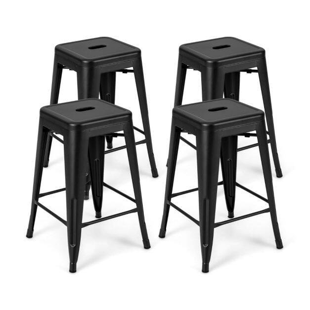 4 metāla bāra krēslu komplekts ar atvērumu rokai mājas virtuvei - melns