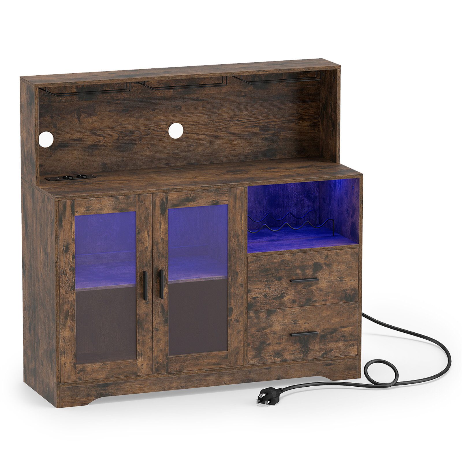 Virtuves skapītis/bufete ar atvērtiem nodalījumiem, kontaktligzdu un LED apgaismojumu, 120 x 40 x 115,5 cm, brūns