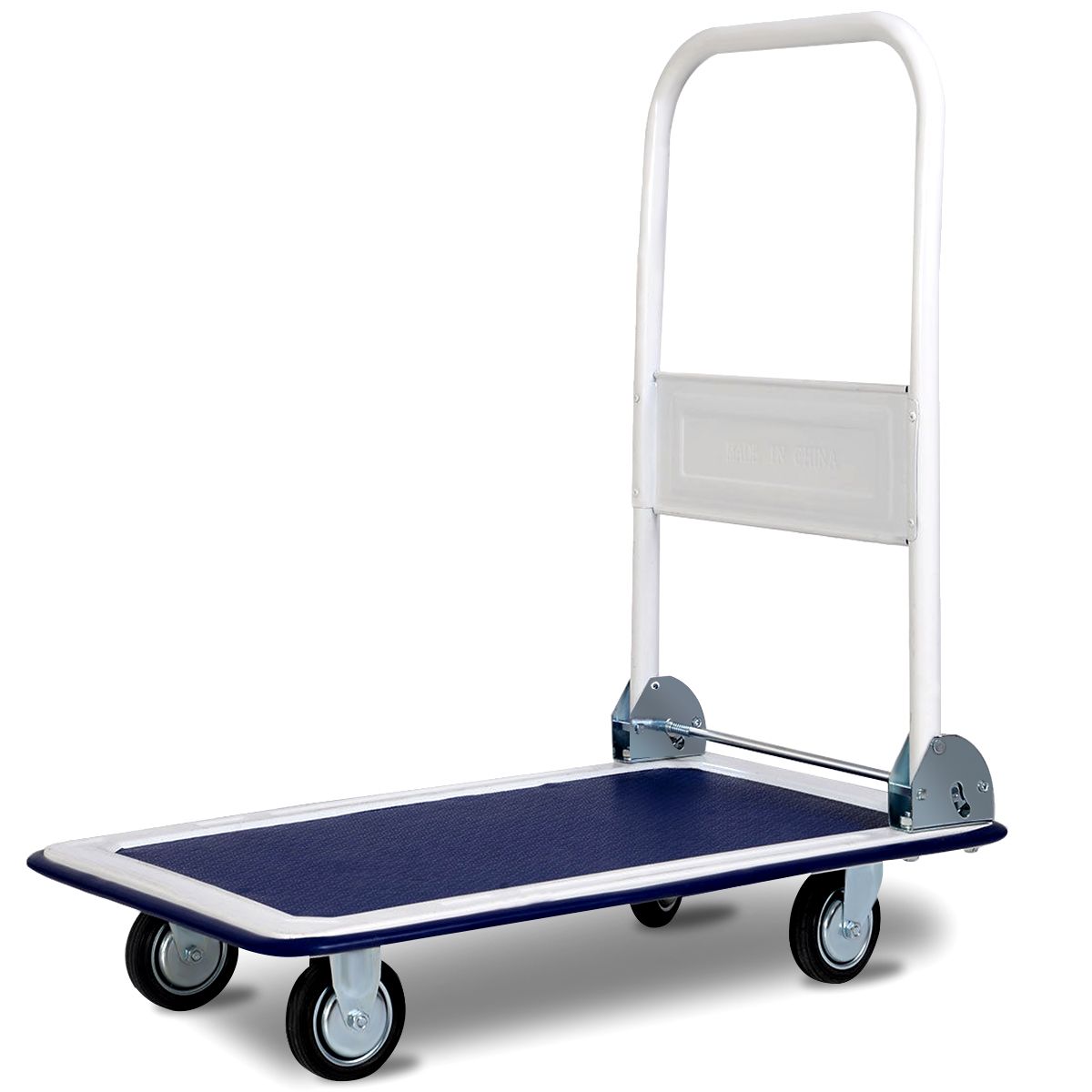 Salokāmi transporta ratiņi ar kravnesību līdz 150 kg, platformas ratiņi ar 360° grozāmiem ritenīšiem un rokturi, zili