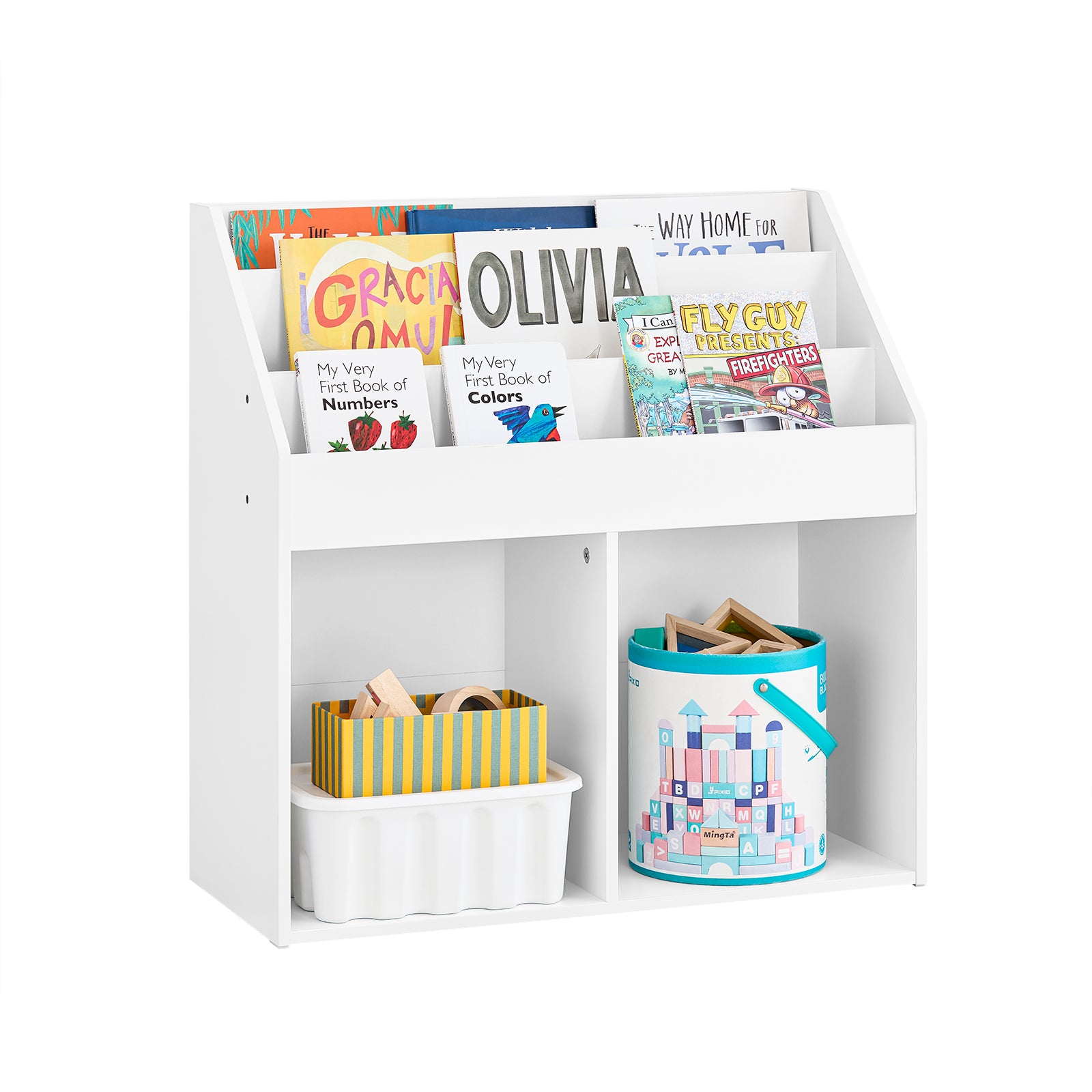 TātadPirkt Montessori kinderboekenkast voor aan de muur - kinderboekenrek met 4 niveaus, ruimte aptverošs kinderopberger, balts, 80 x 12 x 118 cm