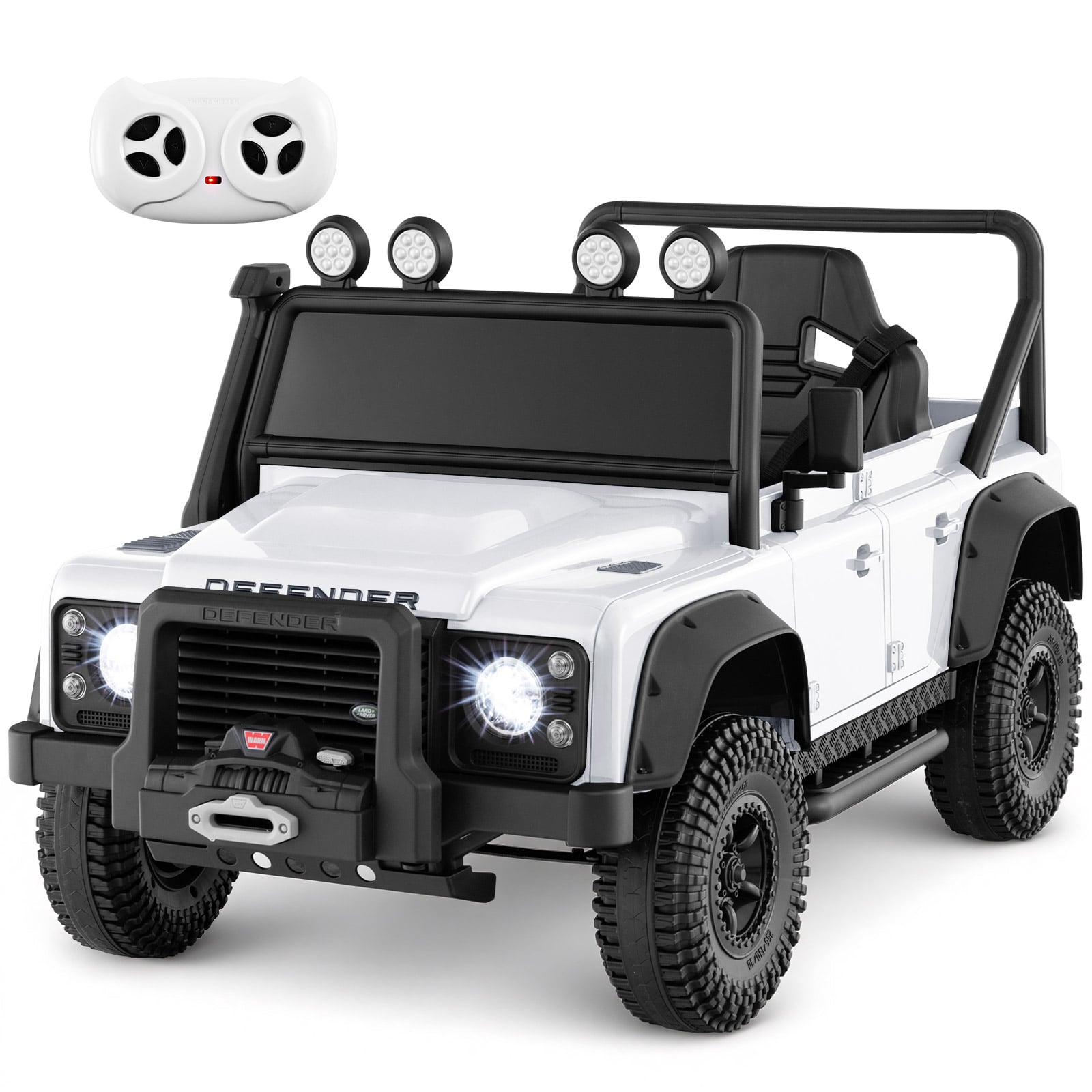 Land Rover Defender elektroauto bērniem ar vecāku tālvadības pulti, balts