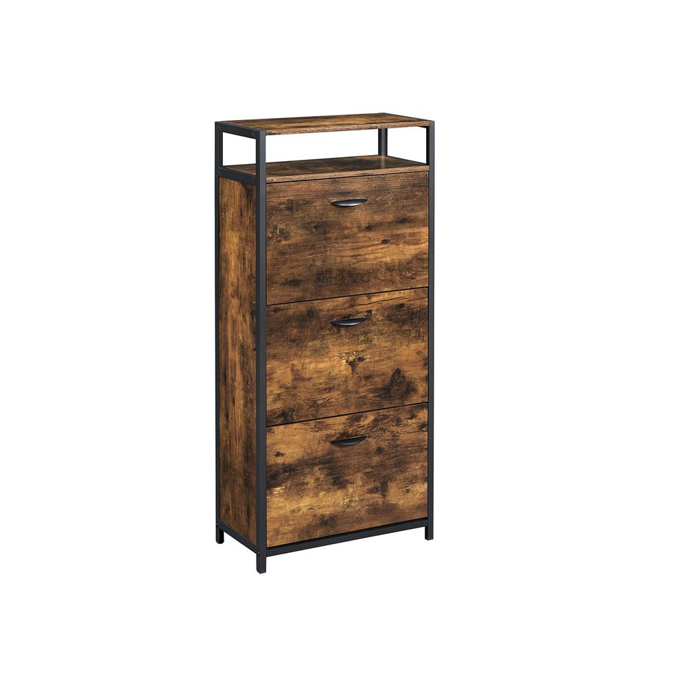 Apavu skapis/apavu plaukts ar 3 durvīm, 30 x 60 x 130 cm, vintage - brūns - melns