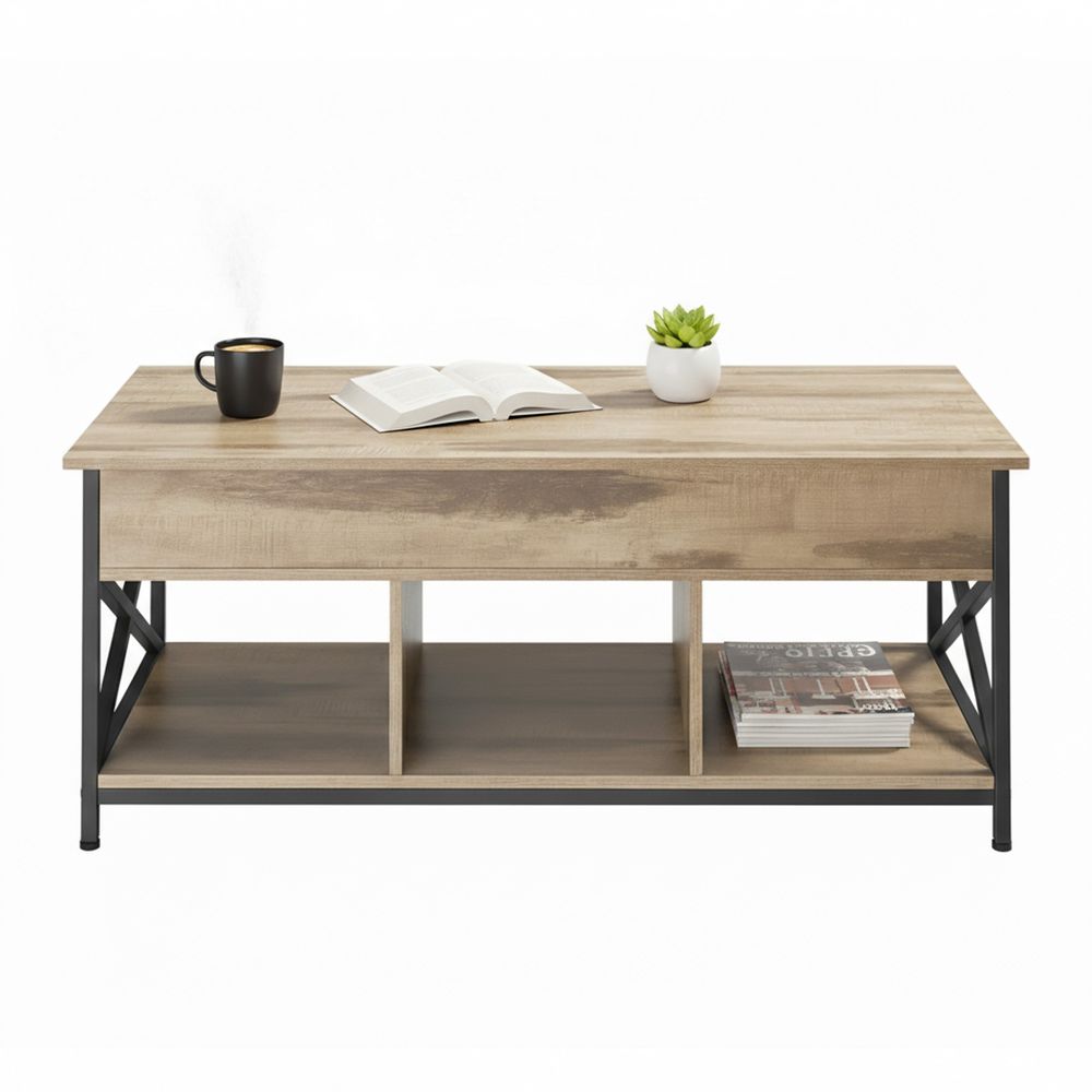 Kafijas galdiņš, ar regulējamu augstumu galda virsmu, plašs viesistabas galds, 60 x 100 x (48-62) cm, sniegbalts-balts
