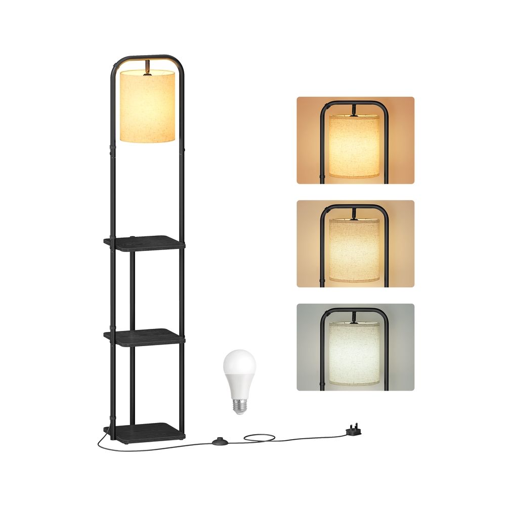 Stāvlampa ar 3 plauktiem, stāvlampa, komplektā LED spuldze, ar kājas slēdzi, auduma abažūrs, viesistabai un guļamistabai, Ziemassvētkiem, tintes melna [enerģijas klase F]