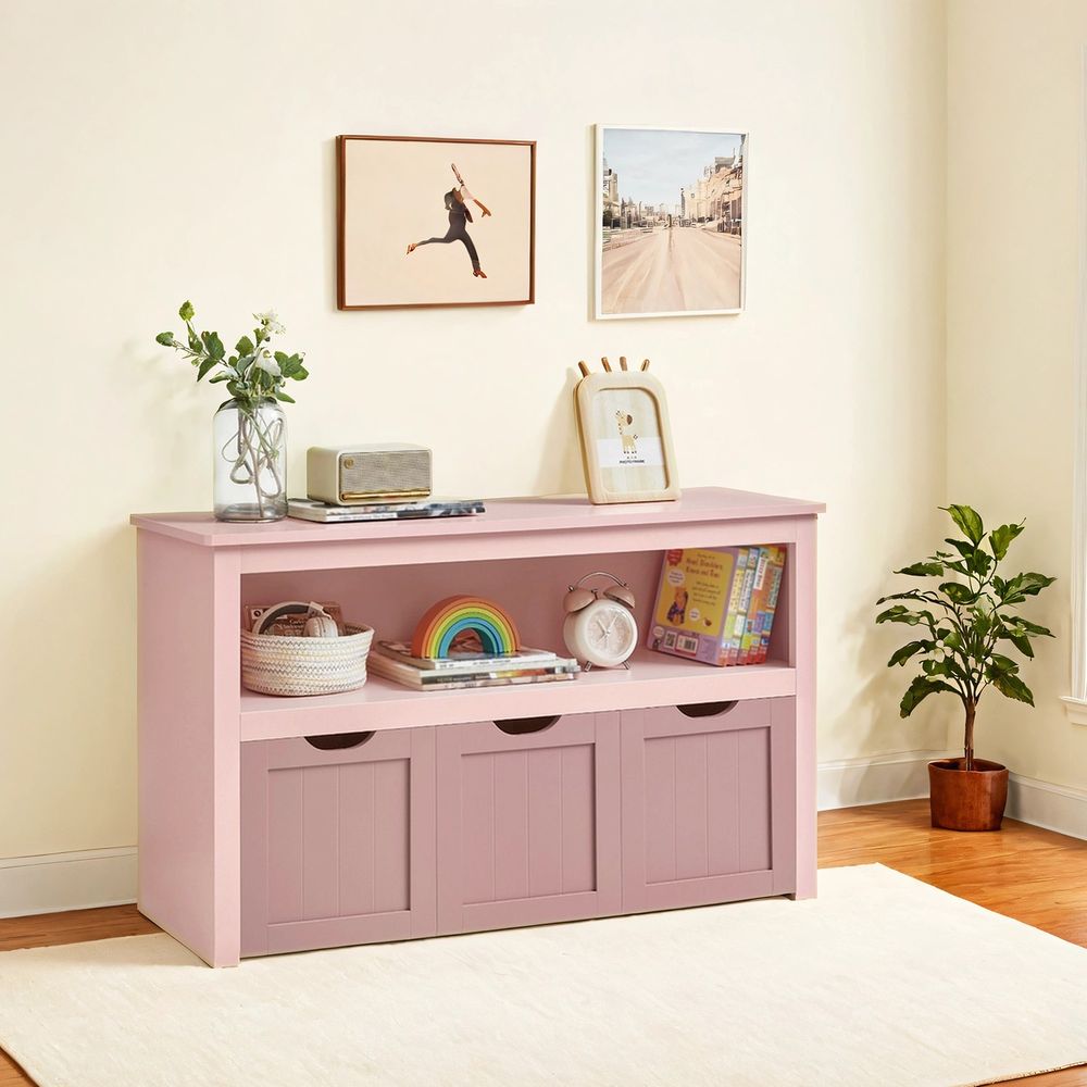 Bērnu plaukts ar ritenīšiem 30 x 102 x 60 cm pasteļrozā