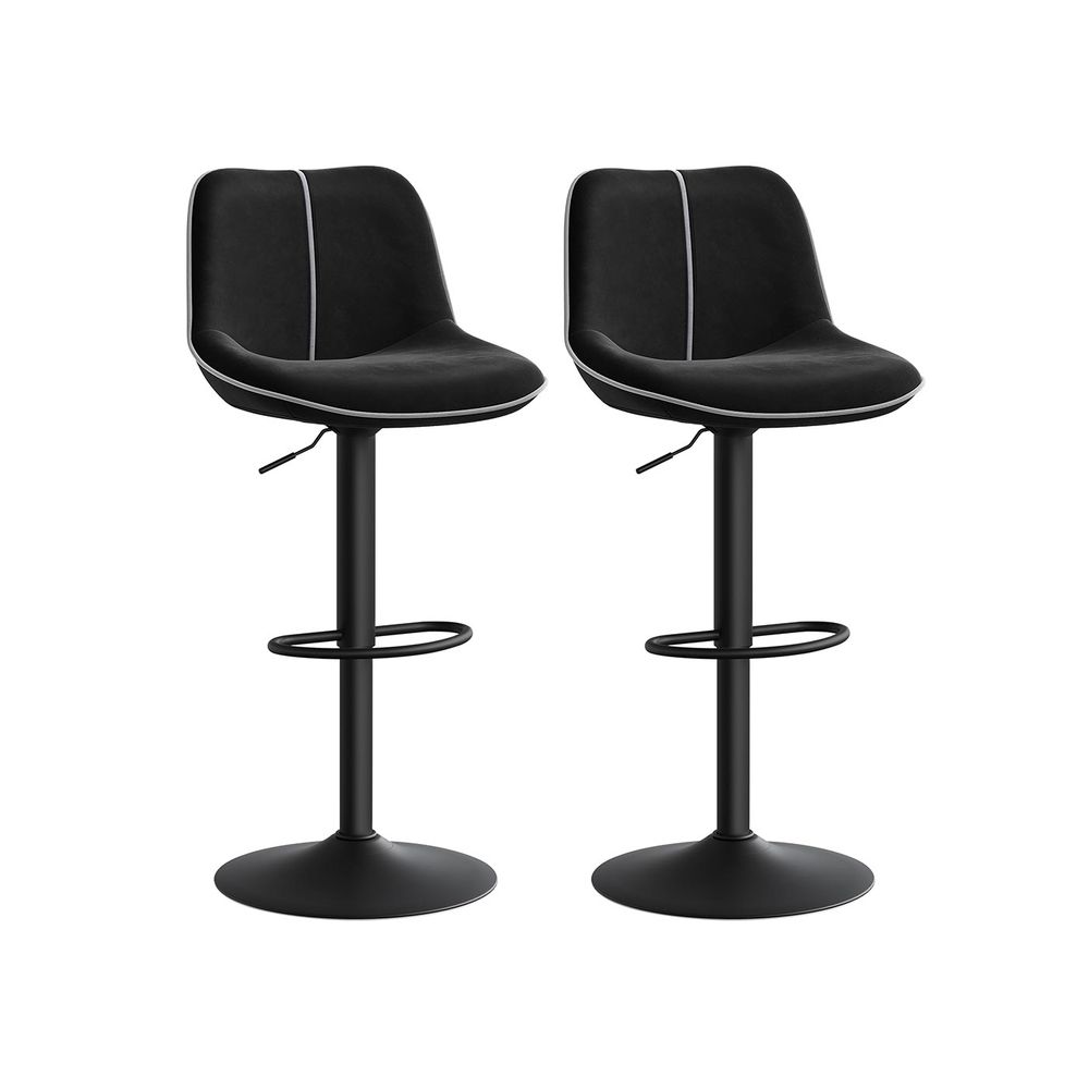 2 bāra krēslu komplekts, regulējama augstuma bāra krēsli, grozāmi virtuves krēsli, ergonomiska mugura, samts, virtuves salai, mājas bārs, moderns, tintes melns