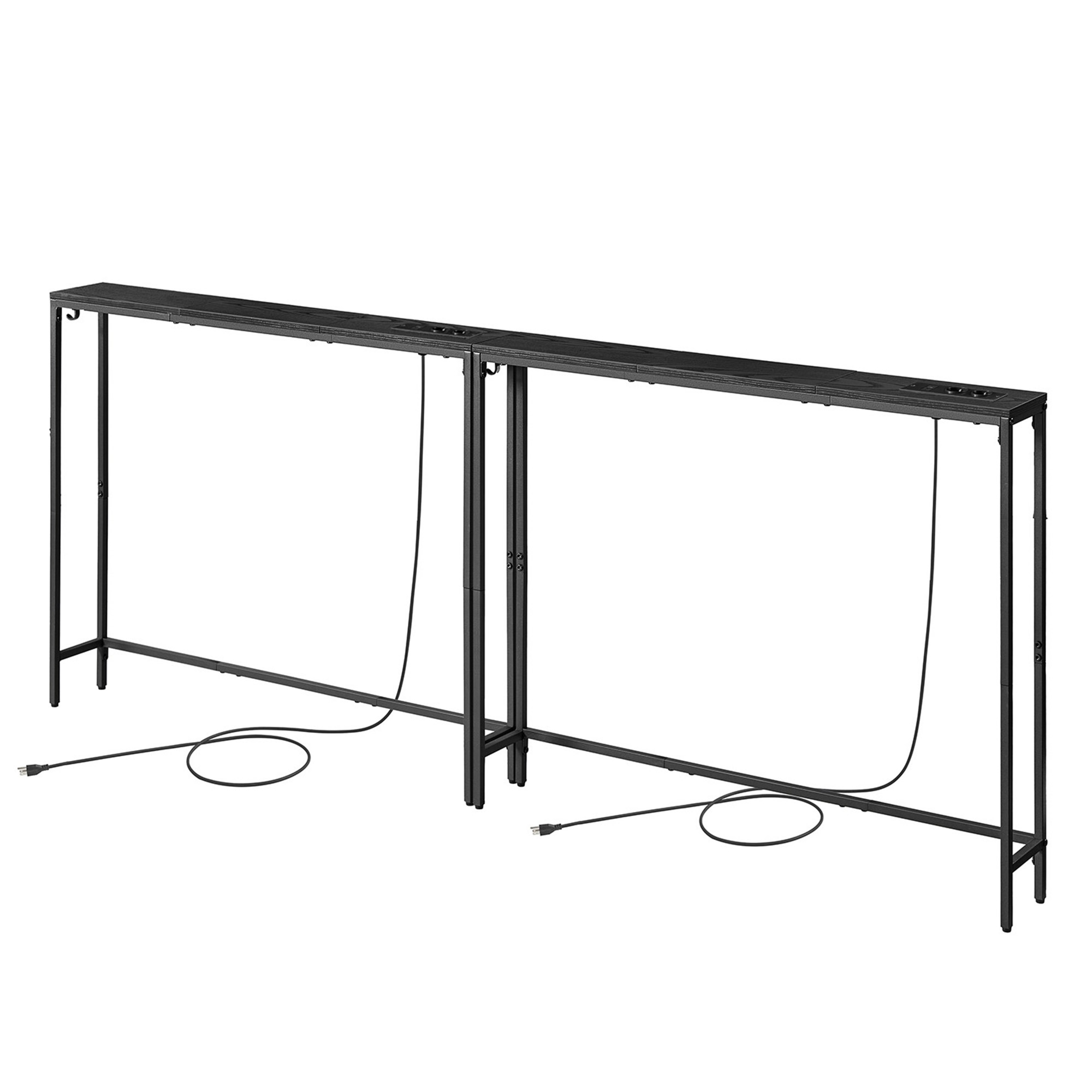 Šaurs konsoles galds ar kontaktligzdu, 200 x 15 x 80 cm, antracīta pelēks