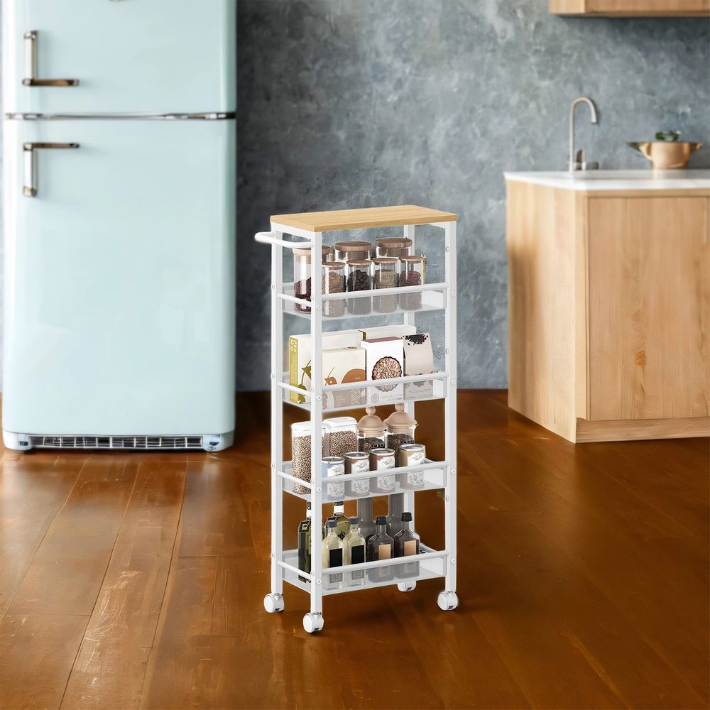 Riiulikäru 5 tasandit kitsas köögikäru niširiiul ratastel teras käepide väikesed ruumid 22 x 45 4 x 99 6 cm köök