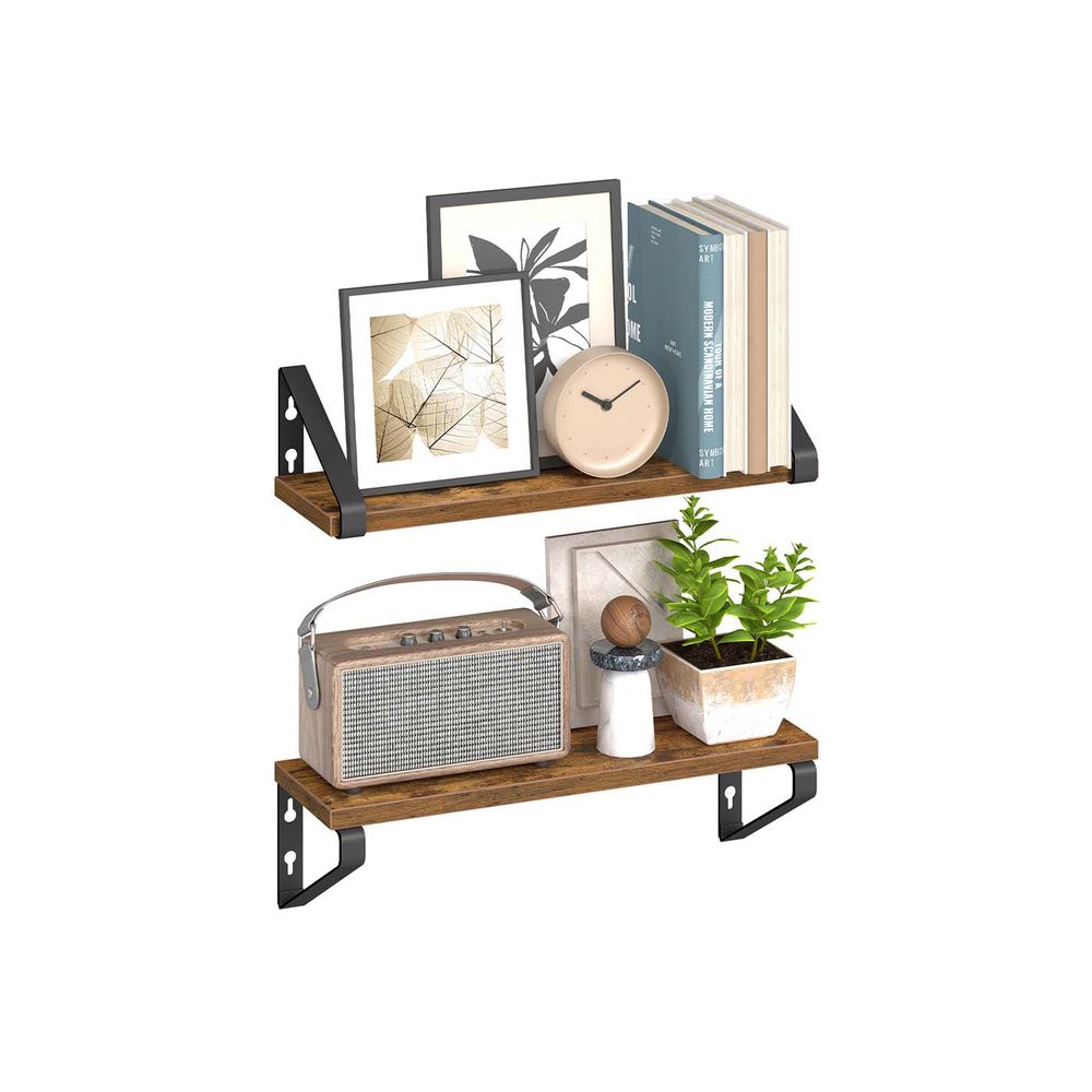 Sienas plaukts, peldošais plaukts, komplekts no 2, plaukta plāksne, 2 stiprinājuma iespējas, 40 cm, viesistabai, virtuvei, birojam, vannas istabai, vintage brūni matēti melns