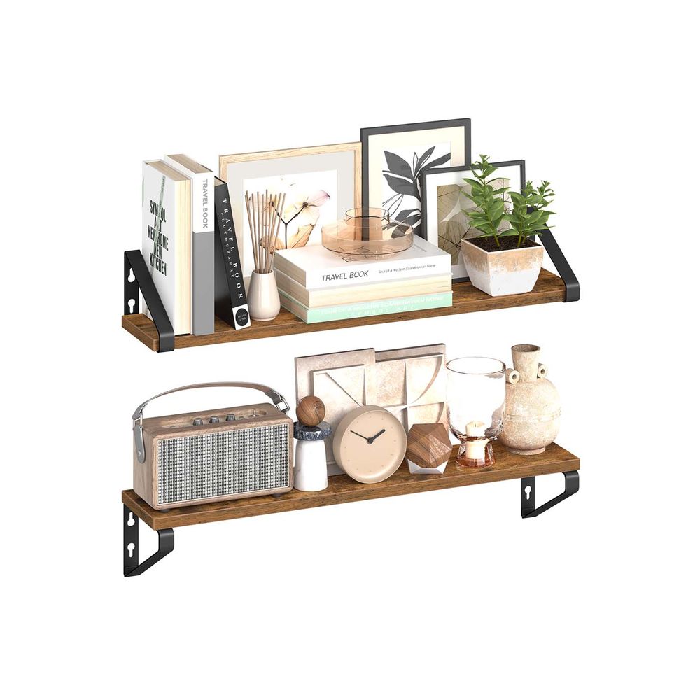 Sienas plaukts, peldošais plaukts, komplekts no 2, plaukta plāksne, 2 stiprinājuma iespējas, 40 cm, viesistabai, virtuvei, birojam, vannas istabai, vintage brūni matēti melns