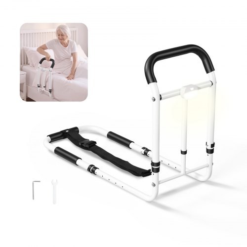 Izturīgas tērauda gultas drošības un atbalsta margas senioriem, nestspēja 90,7 kg, LED gaismeklis ar kustības sensoru, regulējams augstums un garums, neslīdošs rokturis, King, Queen, Full un Twin gultām