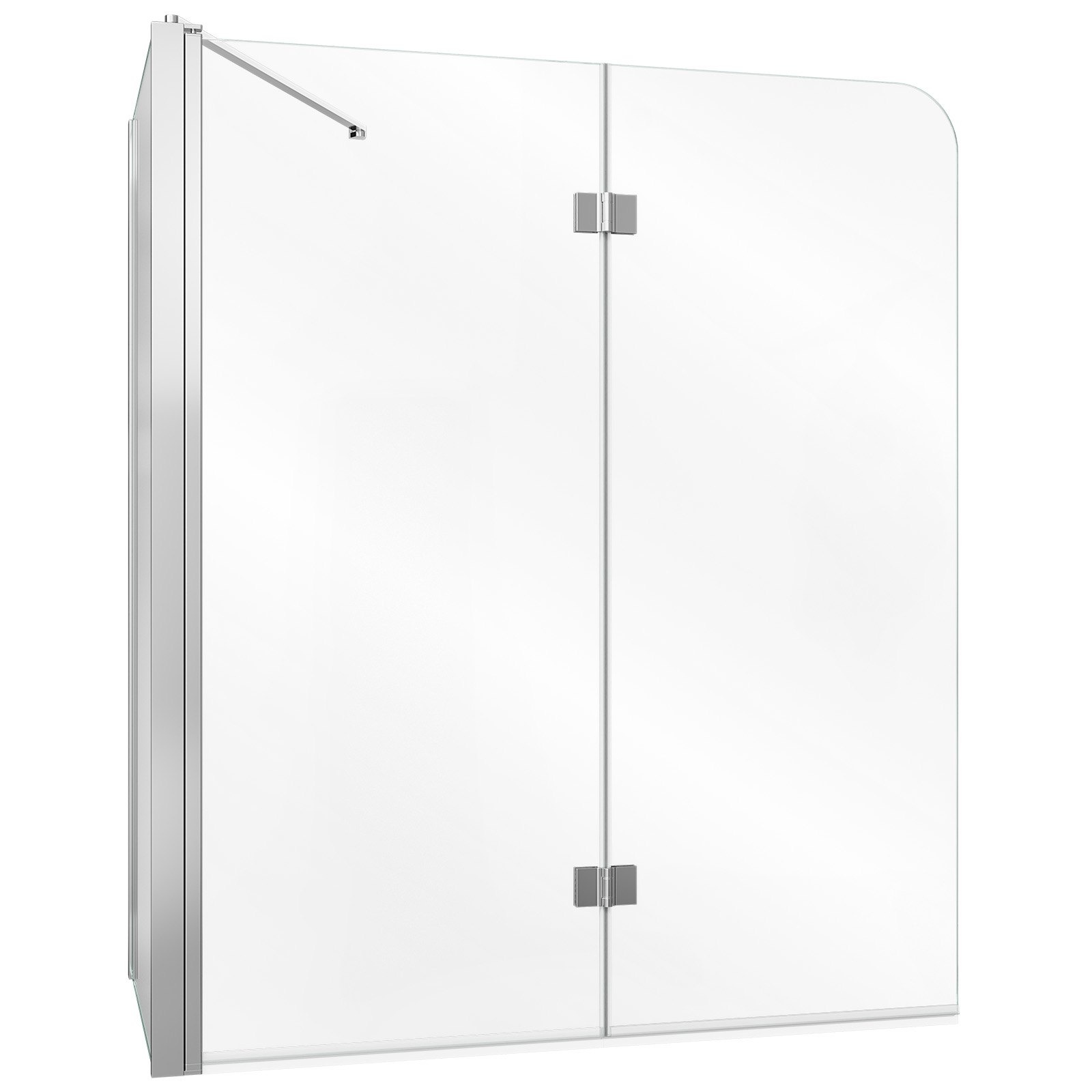 Salokāms vannas dušas aizslietnis ar daļēju rāmi, 700/1200 × 1400 mm, 6 mm caurspīdīgs rūdīts stikls, viegli tīrāms nanopārklājums, salokāms 180°, 1 fiksēts un 2 nolokāmi paneļi, sudrabains