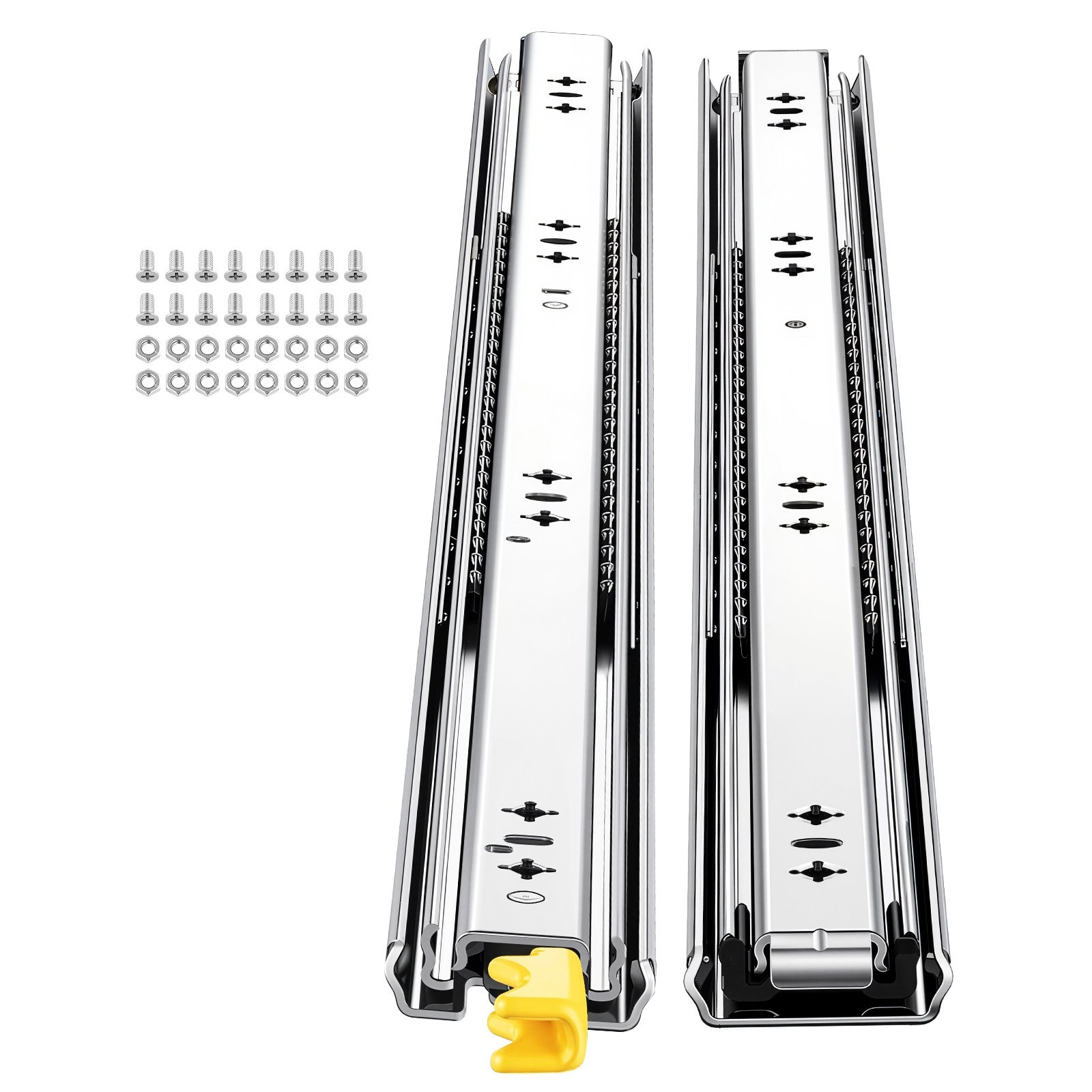 Izturīgas slēdzamas sānos stiprināmas atvilktņu lodīšu gultņu sliedes, 6 pāri, 75 cm, 113,4 kg, 3 daļu pilns izvilkums, oglekļa tērauds, skrūves un uzgriežņi, skapjiem, virtuvei, darba galdam un kemperim