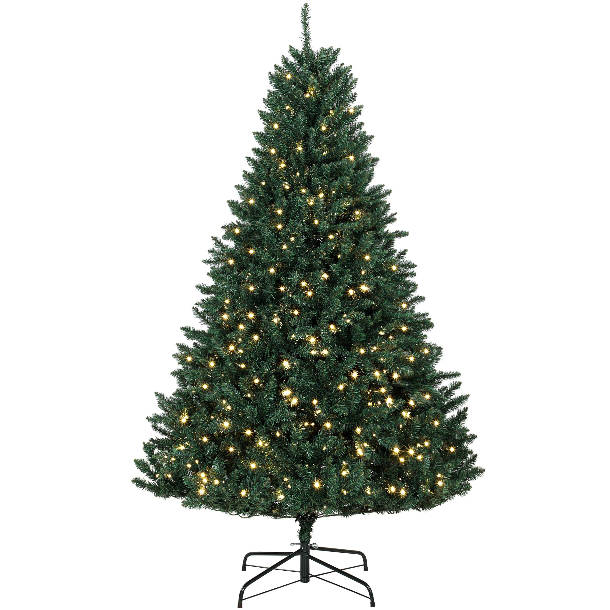 Mākslīgā Ziemassvētku eglīte, 550 silti baltas LED diodes, 1494 zari, liesmu slāpējoša plastmasa un metāls, 180 × 112 cm, zaļa