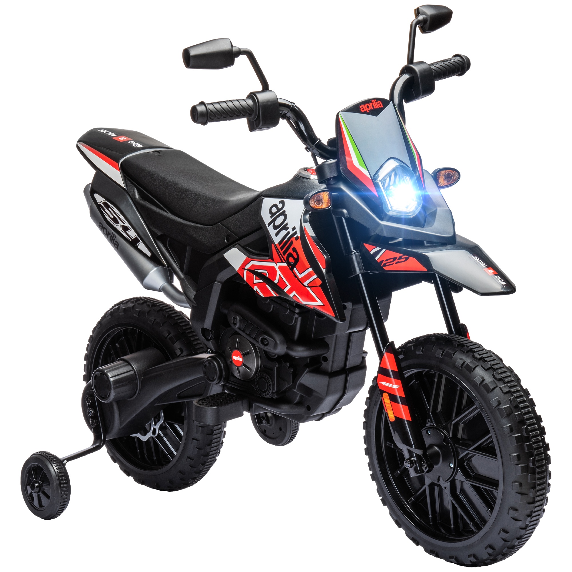 Bērnu elektriskais motocikls, 12 V, 2 motori, palīgriteņi, amortizators, 13 collu riteņi, mūzika un USB