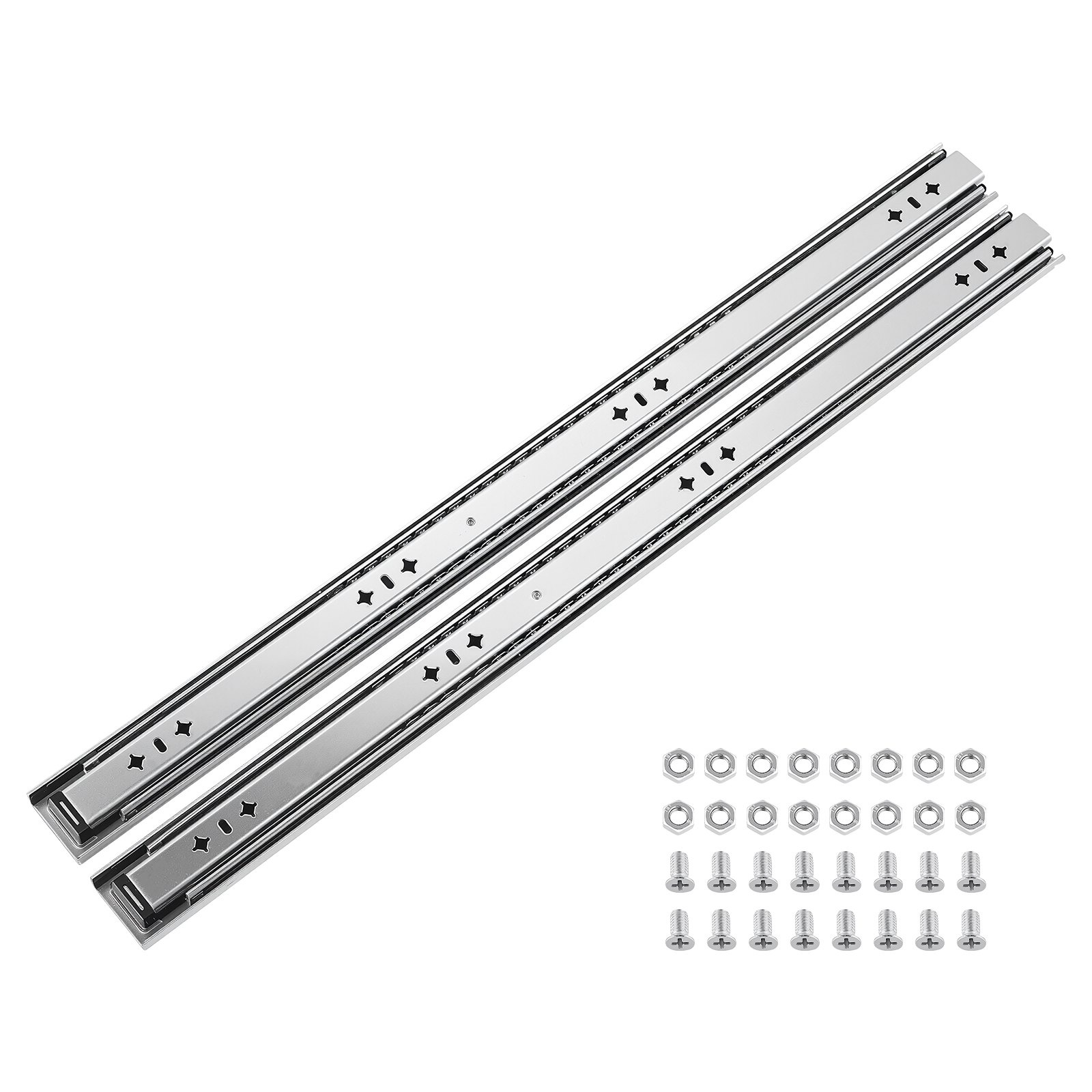 Izturīgas sānos stiprināmas atvilktņu lodīšu gultņu sliedes, 1 pāris, 70 cm, 120,2 kg, 3 daļu pilns izvilkums, oglekļa tērauds, skrūves un uzgriežņi, skapjiem, virtuvei, darba galdam un kemperim