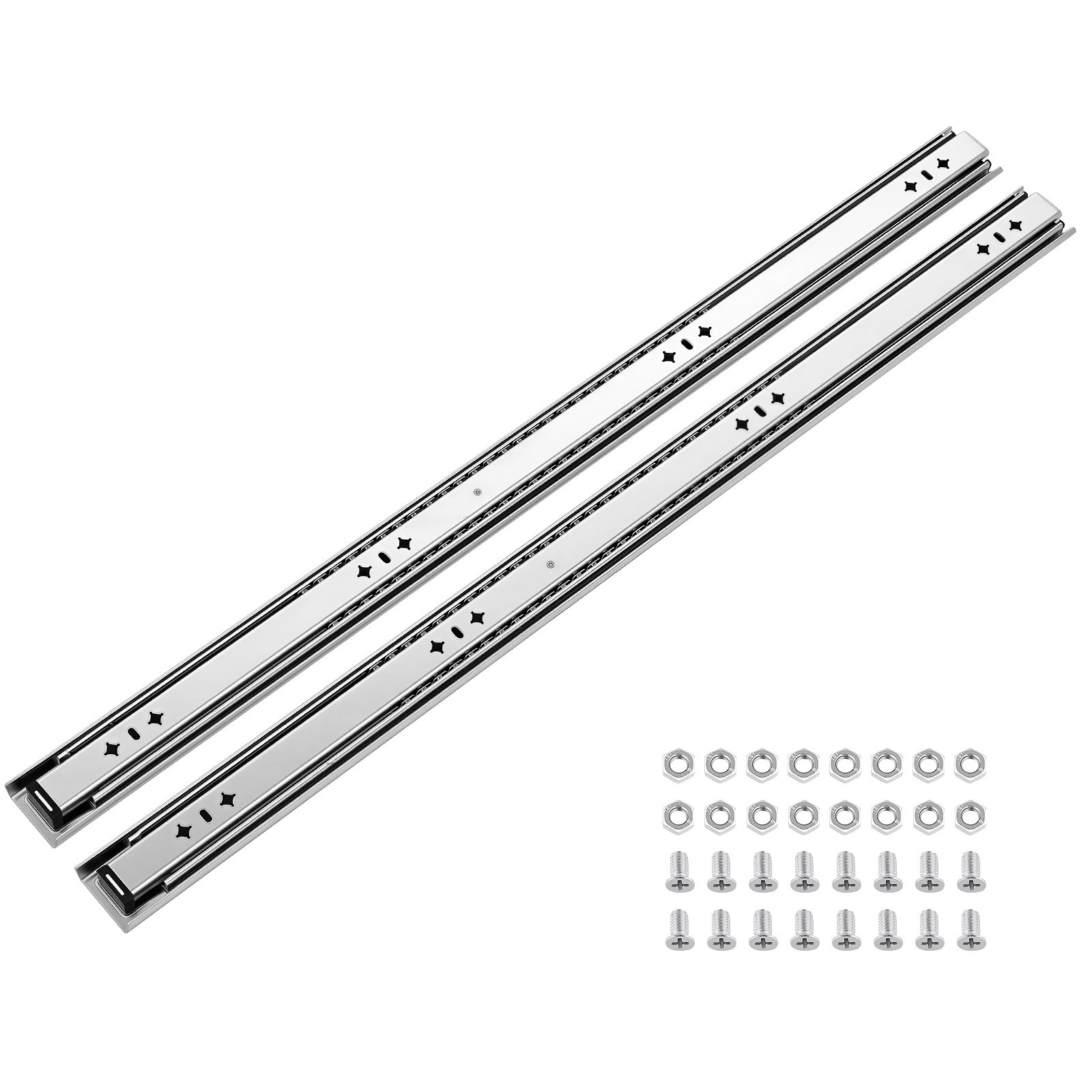 Izturīgas sānos stiprināmas atvilktņu lodīšu gultņu sliedes, 1 pāris, 80 cm, 120,2 kg, 3 daļu pilns izvilkums, oglekļa tērauds, skrūves un uzgriežņi, skapjiem, virtuvei, darba galdam un kemperim