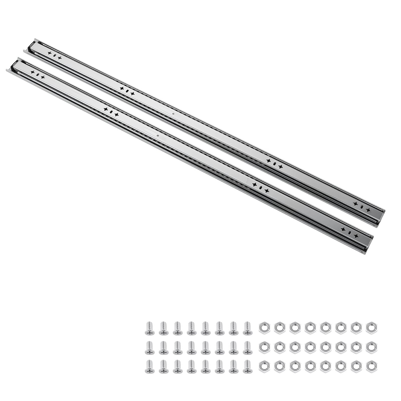 Izturīgas sānos stiprināmas atvilktņu lodīšu gultņu sliedes, 1 pāris, 100 cm, 120,2 kg, 3 daļu pilns izvilkums, oglekļa tērauds, skrūves un uzgriežņi, skapjiem, virtuvei, darba galdam un kemperim
