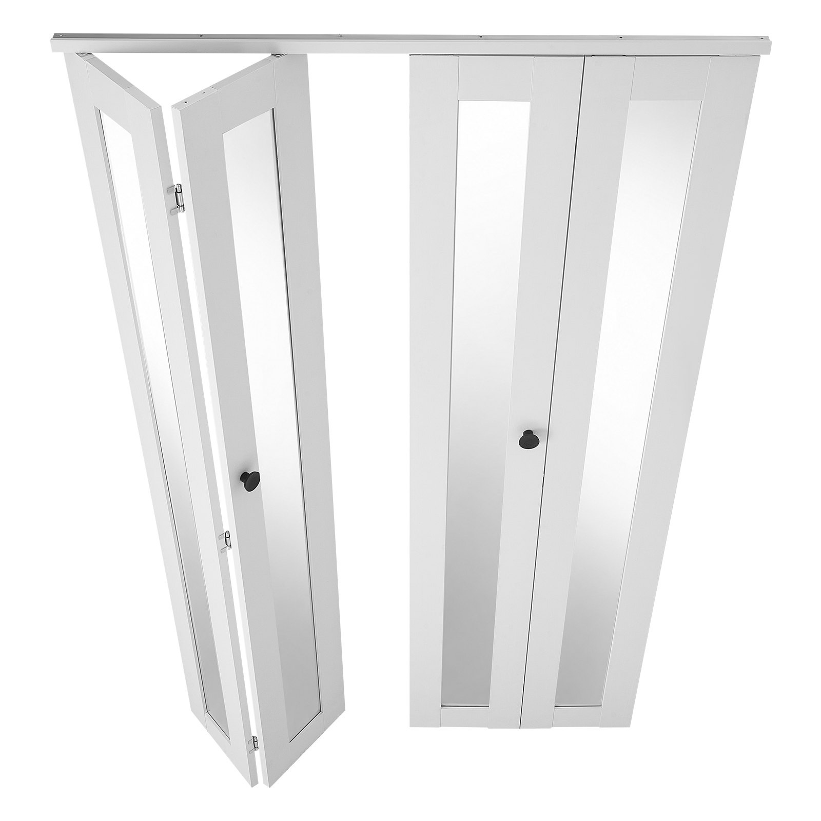 Mūsdienīgas vietu taupošas skapja salokāmās durvis ar 4 paneļiem un pilna garuma spoguļiem, 1219 mm (4 × 305 mm) × 2032 mm, izturīgs kompozīta rāmis un metāla stiprinājumi, guļamistabai