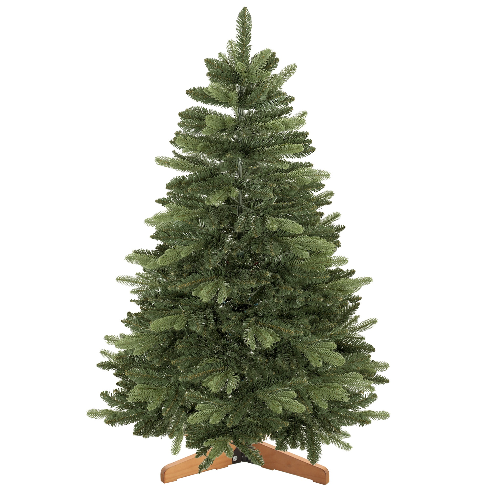 Mākslīgā Ziemassvētku eglīte, 150 cm, kupla baltegles imitācija, šarnīrveida zari, 525 zaru gali un salokāma koka pamatne, zaļa