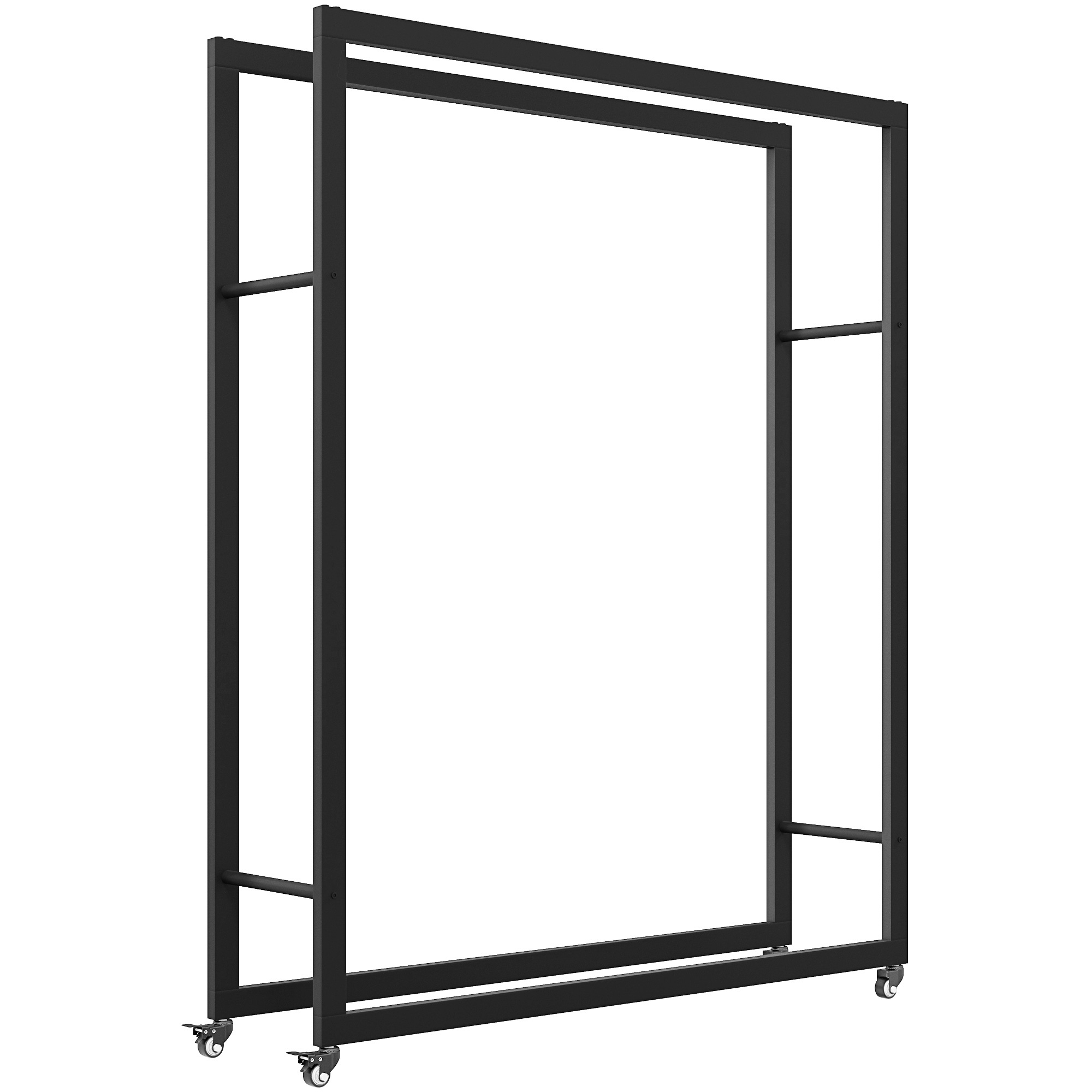 Malkas statīvs uz riteņiem, metāla rāmis, nestspēja līdz 150 kg, 120 × 32 × 151 cm, melns