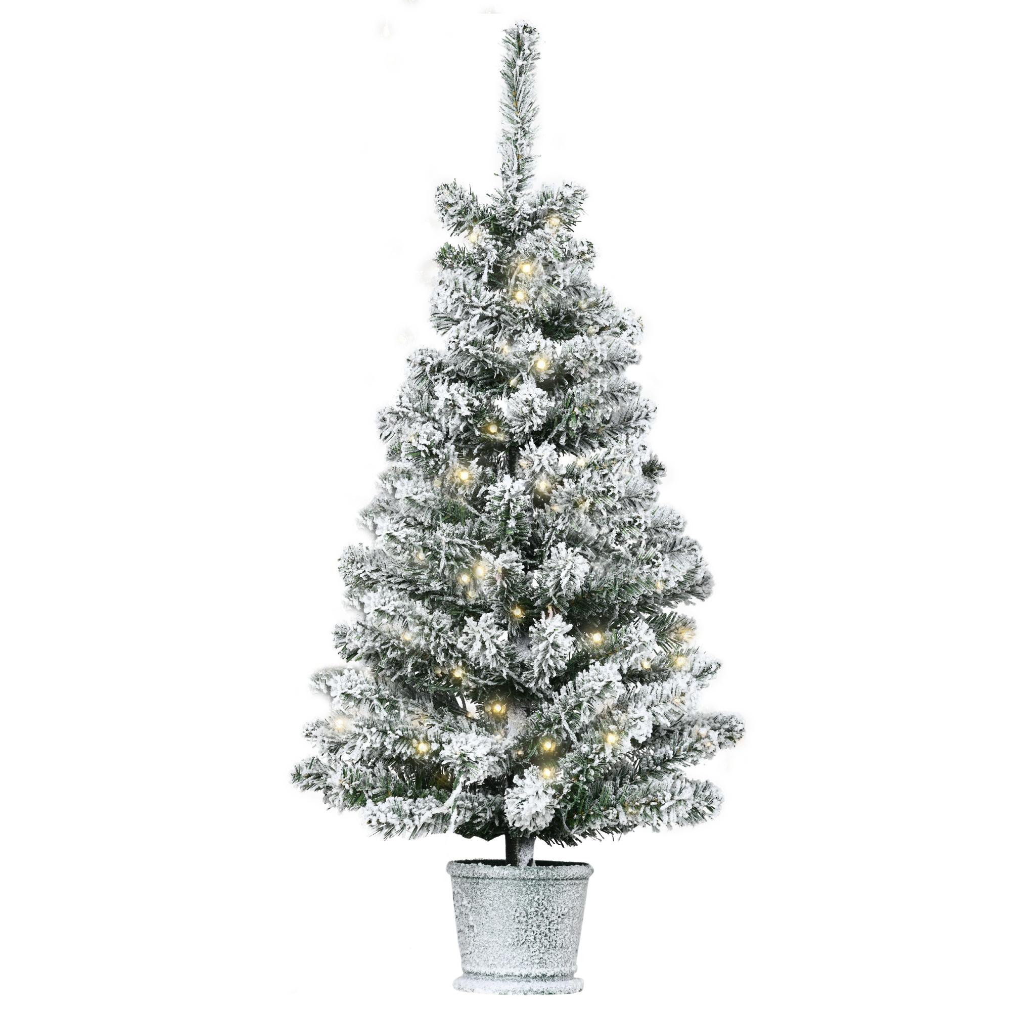 Mini Ziemassvētku eglīte ar mākslīgo sniegu un 60 LED diodēm, Ø 40 × 90 cm, ugunsizturīga plastmasa, zaļa un balta
