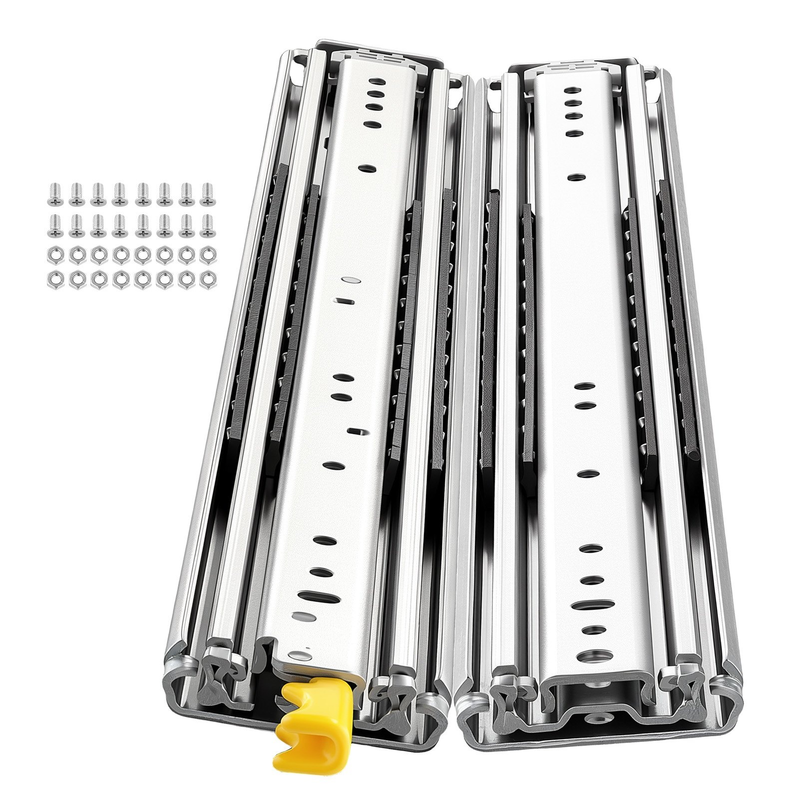 Izturīgas slēdzamas sānos stiprināmas atvilktņu lodīšu gultņu sliedes, 1 pāris, 66 cm, 226,8 kg, 3 daļu pilns izvilkums, oglekļa tērauds, skrūves un uzgriežņi, skapjiem, virtuvei, darba galdam un kemperim