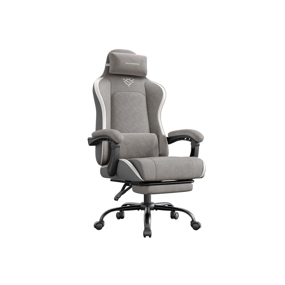 Ergonomisks datorkrēsls ar kāju balstu un spilvenu, pelēks