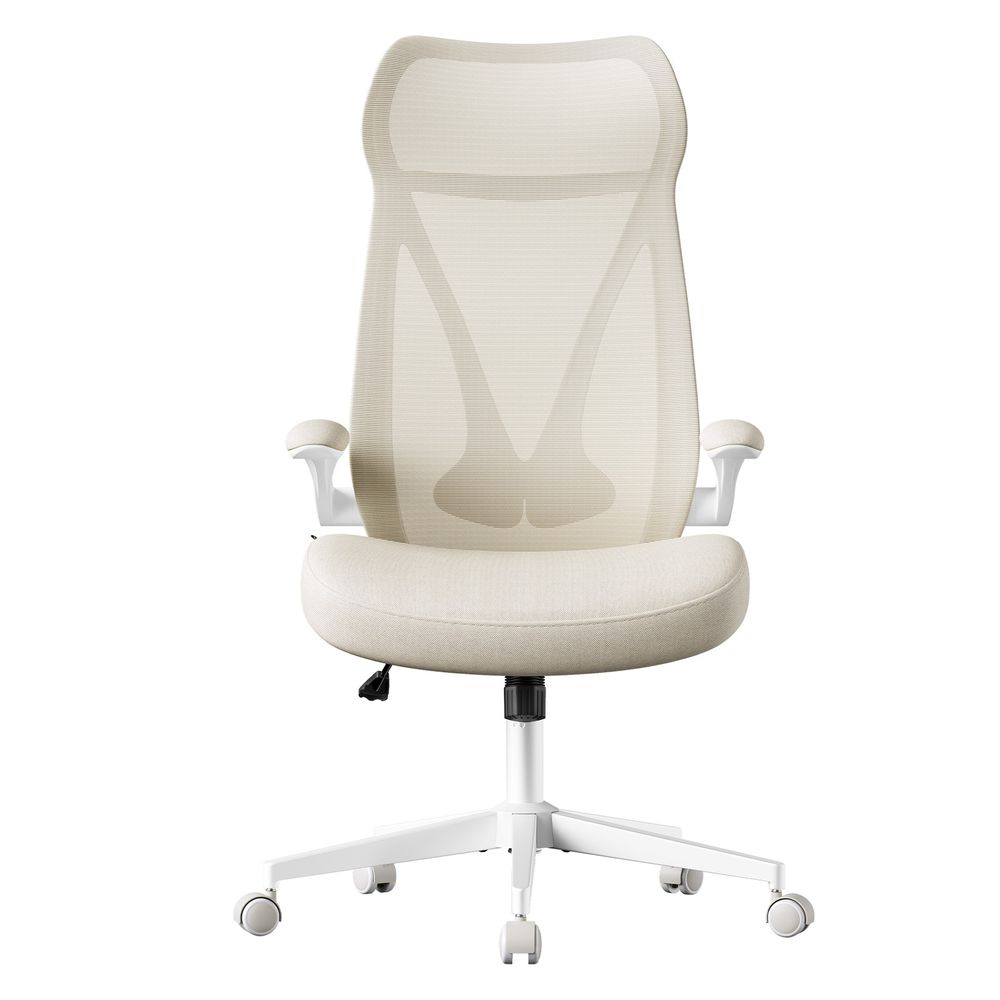 Biroja krēsls, ergonomisks atzveltne, regulējams augstums, nolokāmi roku balsti, kravnesība līdz 150 kg, bēšs