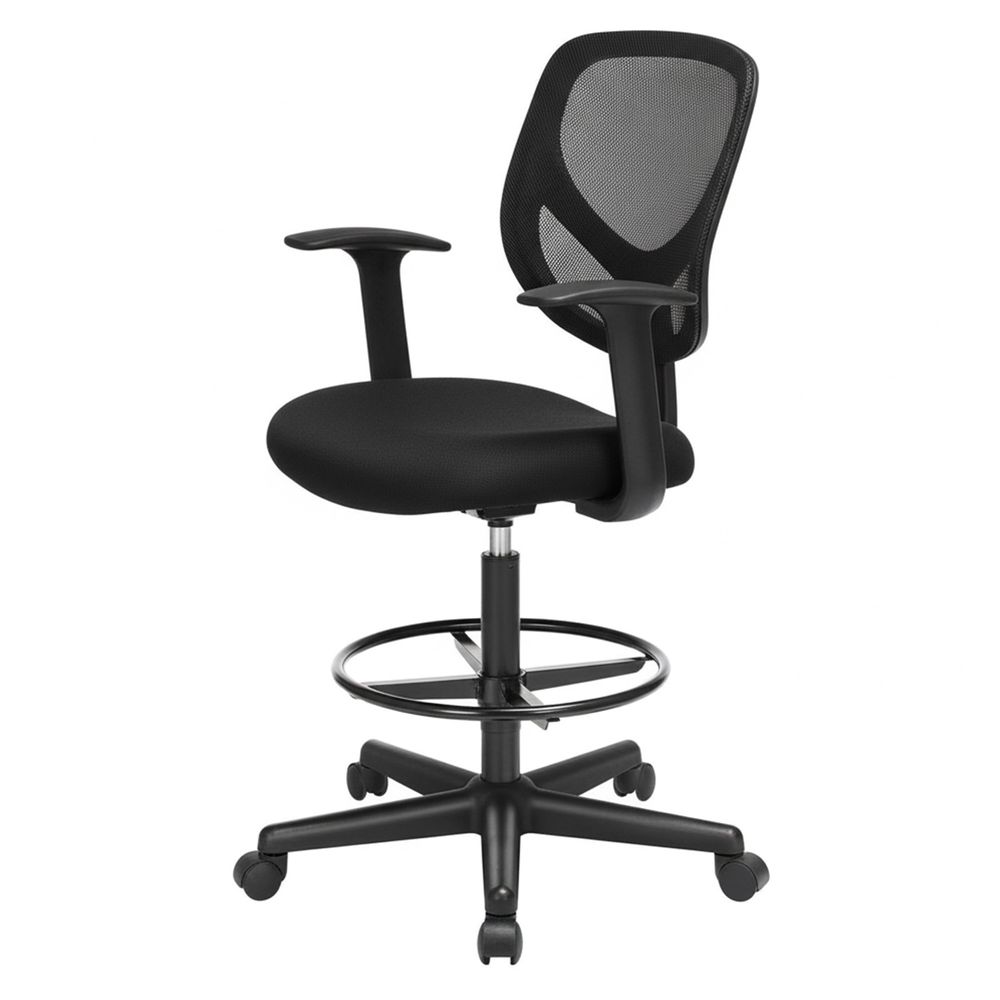 Biroja krēsls, ar roku balstiem, sēdekļa augstums 55-75 cm, augsts darba krēsls ar regulējamu kāju riteni, kravnesība 120 kg, melns