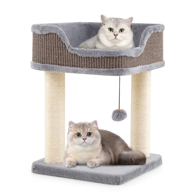 Maza kaķu māja iekštelpu kaķiem, Kitty Tower ar ērtiem plīša lakti, sizala skrāpējamiem stabiem - pelēka