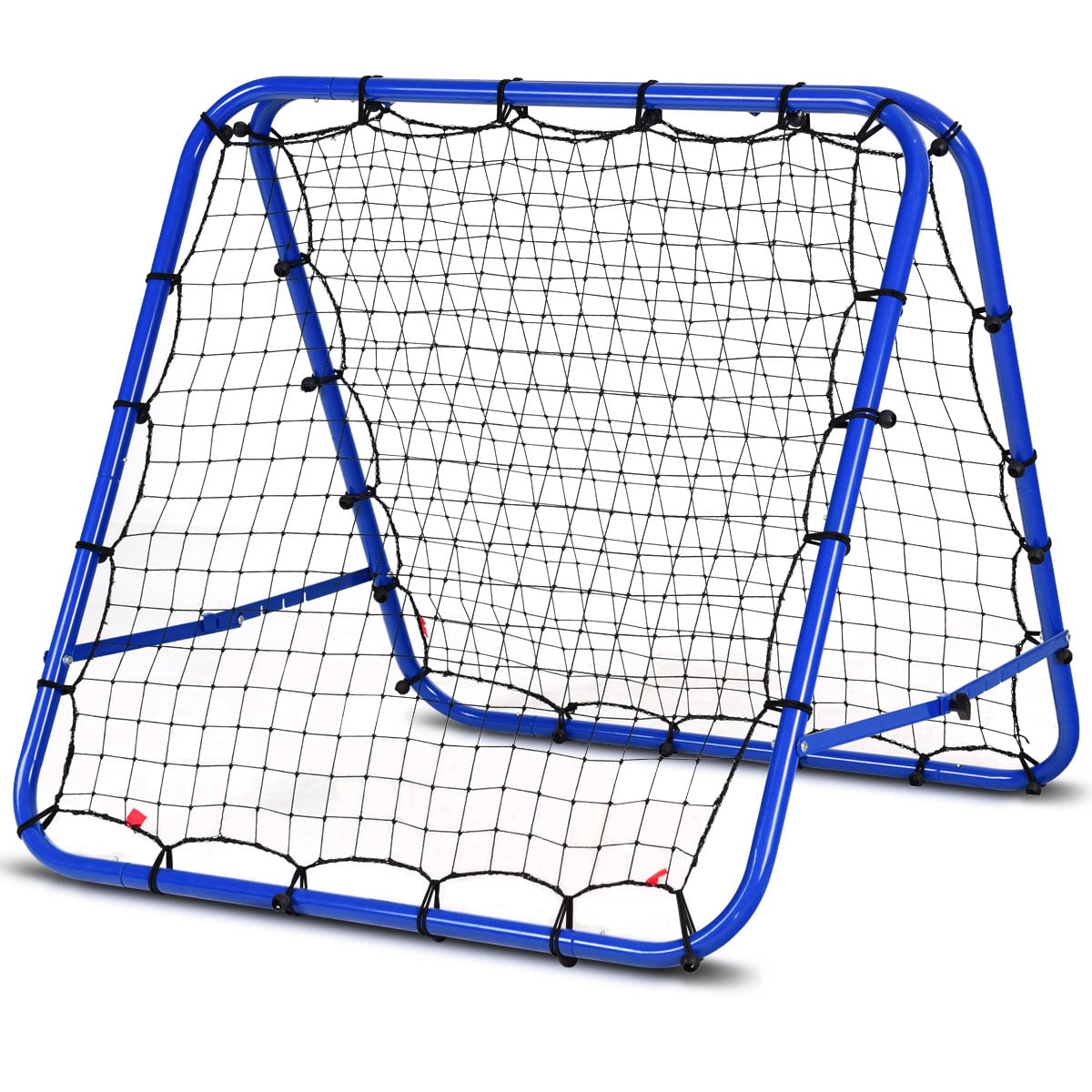 Reguleeritava kaldenurga ja kahepoolse võrguga jalgpalli rebounder-sein, tugev tagasipõrkevõrk treeninguteks (100 x 100 cm), sinine