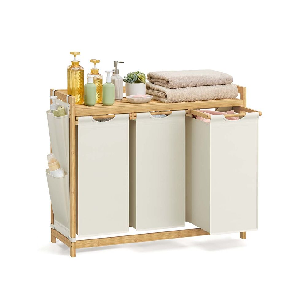 Veļas grozs ar 3 sekcijām, 3 x 50 L, 94 x 33 x 78 cm, krēmbalts