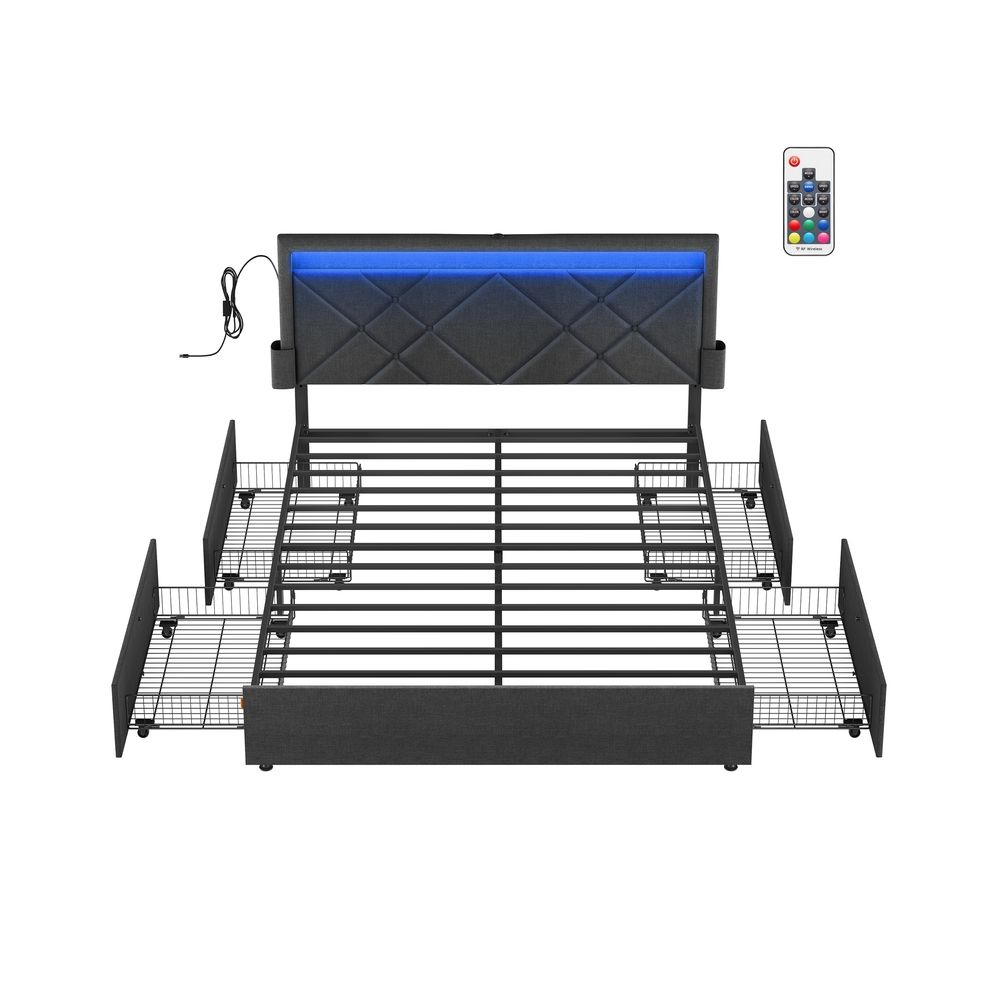 Kaheinimesevoodi raam sobib 140 x 200 cm madratsile metallist LED-voodi 4 sahtlit laadimisjaam reguleeritav