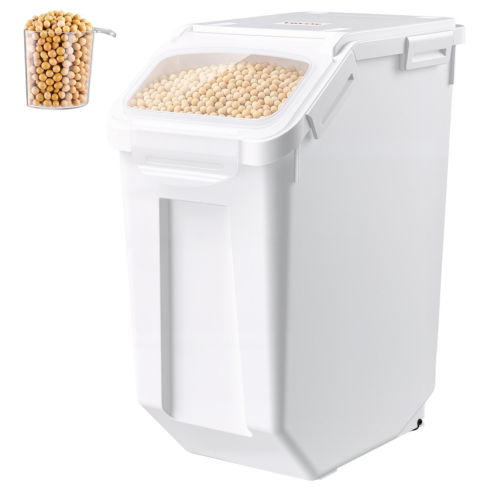 Sakraujama pārtikas un barības tvertne ar hermētisku vāku un mērtrauku, 20 l / 5,28 galoni, līdz 14 kg, rīsiem, graudaugiem, miltiem un mājdzīvnieku barībai, virtuvei vai pieliekamajam