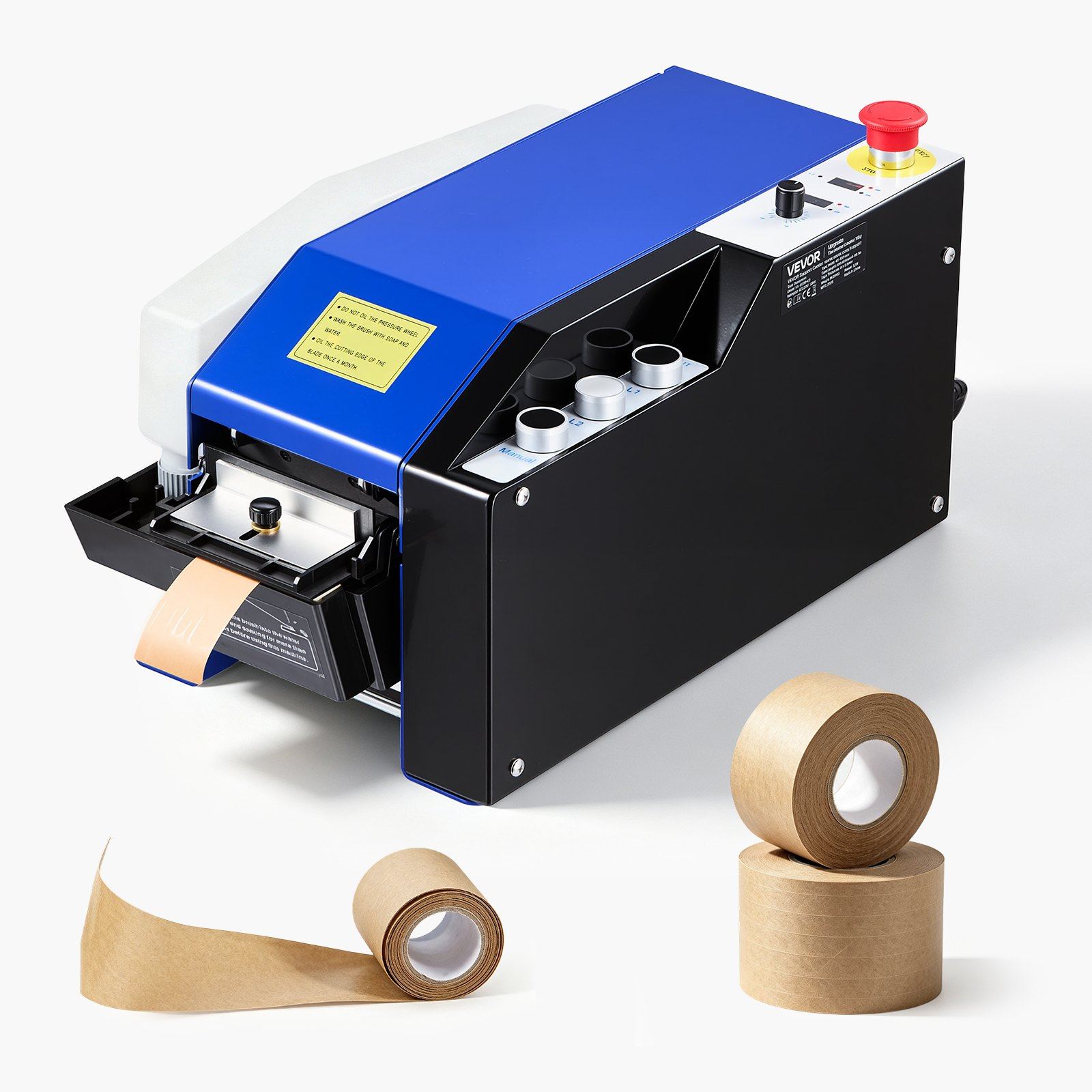 Automātisks elektriskais ar ūdeni aktivizējamas kraftpapīra lentes dozators-griezējs kastu aizlīmēšanai, regulējams garums 100–995 mm, lentes platums 40–100 mm, 220 V