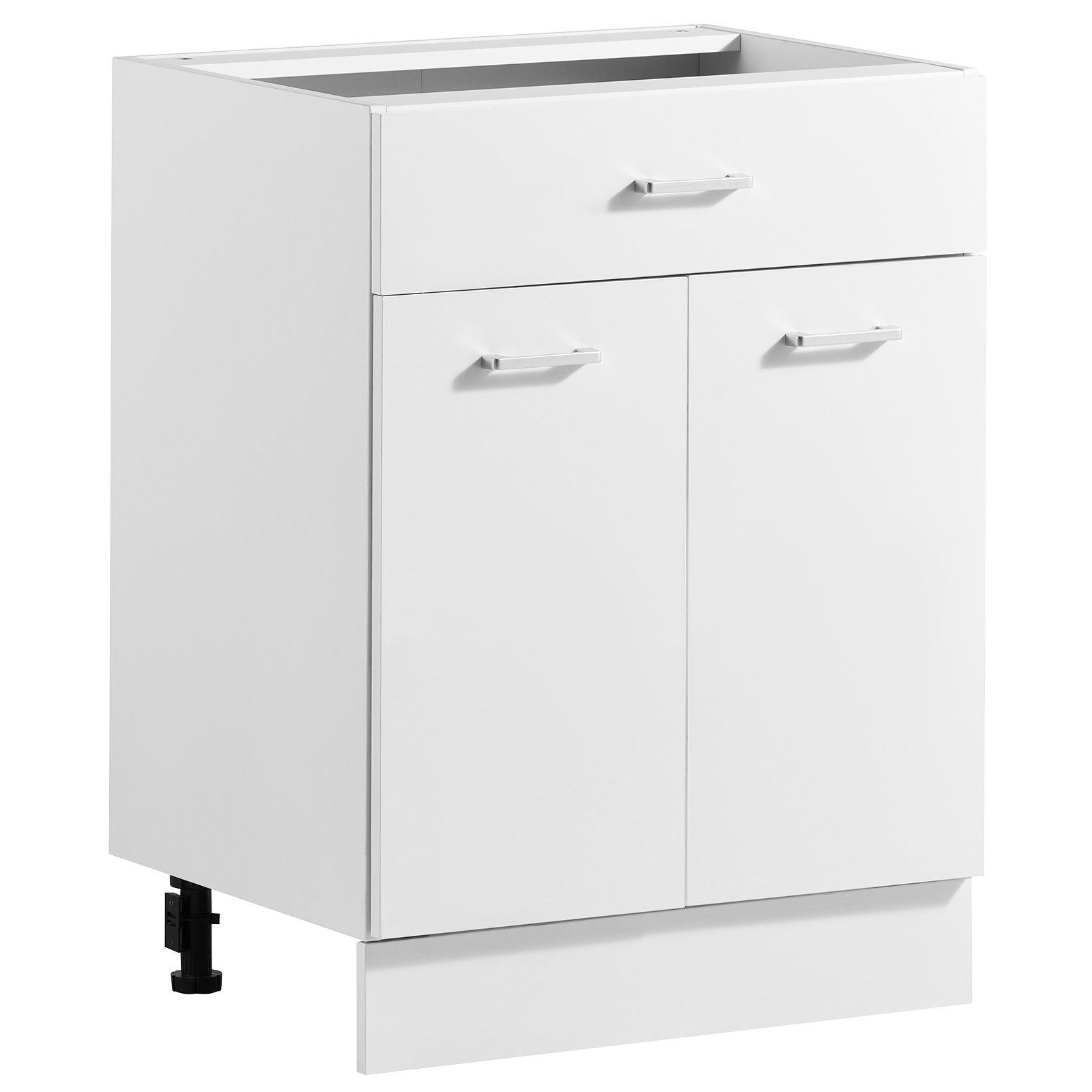 Montāžai gatavs Shaker stila grīdas skapis, balts, platums 60 cm, 600 × 475 × 815 mm (platums × dziļums × augstums), 2 durvis, 1 atvilktne, regulējams plaukts un klusi aizverami stiprinājumi, mājai, birojam un veļas telpai