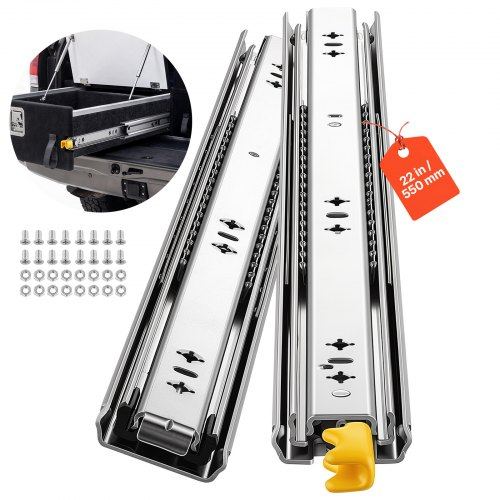 Izturīgas slēdzamas sānos stiprināmas atvilktņu lodīšu gultņu sliedes, 1 pāris, 55 cm, 113,4 kg, 3 daļu pilns izvilkums, oglekļa tērauds, skrūves un uzgriežņi, skapjiem, virtuvei, darba galdam un kemperim