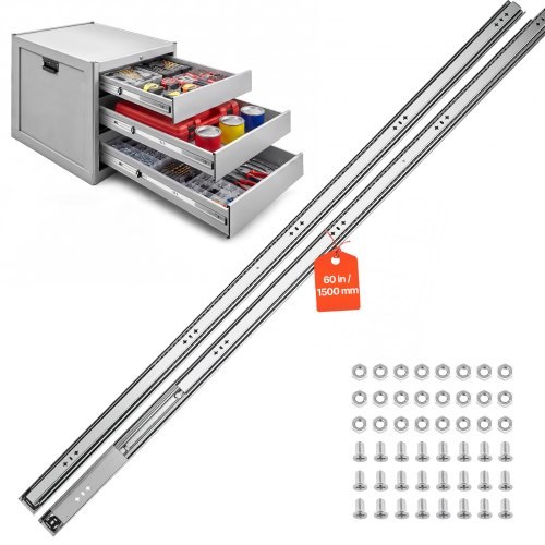 Izturīgas sānos stiprināmas atvilktņu lodīšu gultņu sliedes, 1 pāris, 150 cm, 120,2 kg, 3 daļu pilns izvilkums, oglekļa tērauds, skrūves un uzgriežņi, skapjiem, virtuvei, darba galdam un kemperim