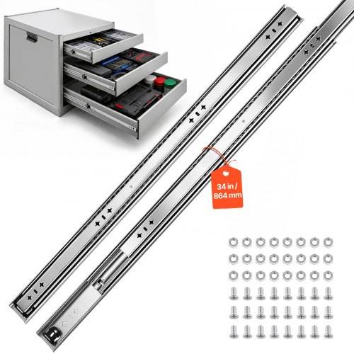 Izturīgas sānos stiprināmas atvilktņu lodīšu gultņu sliedes, 1 pāris, 85 cm, 120,2 kg, 3 daļu pilns izvilkums, oglekļa tērauds, skrūves un uzgriežņi, skapjiem, virtuvei, darba galdam un kemperim