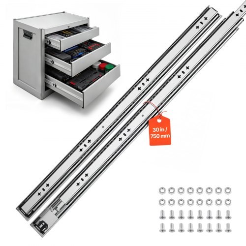 Izturīgas sānos stiprināmas atvilktņu lodīšu gultņu sliedes, 1 pāris, 75 cm, 120,2 kg, 3 daļu pilns izvilkums, oglekļa tērauds, skrūves un uzgriežņi, skapjiem, virtuvei, darba galdam un kemperim
