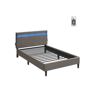 Metāla divguļamā gulta 140 x 190 cm ar LED - apgaismojums tumši pelēks
