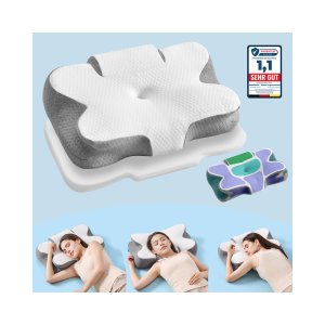 Ergonomisks kakla spilvens, kas izgatavots no atmiņas putām, mākoņa balto baložu pelēks